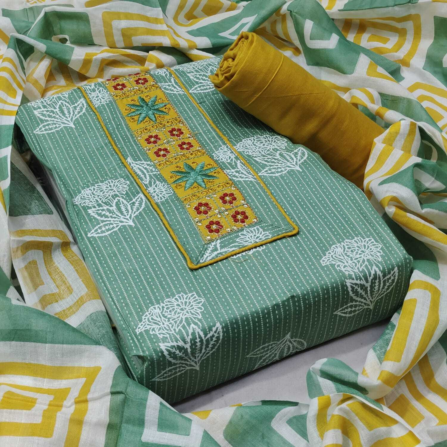 Image of SILKORA Unstitched Pure Cotton Salwar Suit Material Self Design