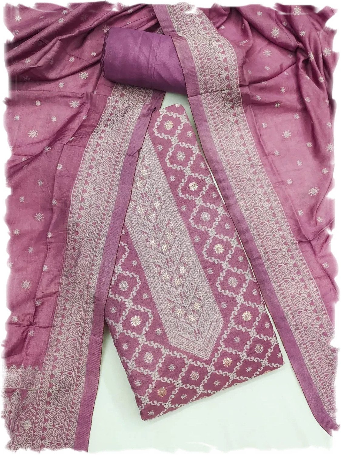 Image of Saubhagyavati Unstitched Chanderi Salwar Suit Material Printed