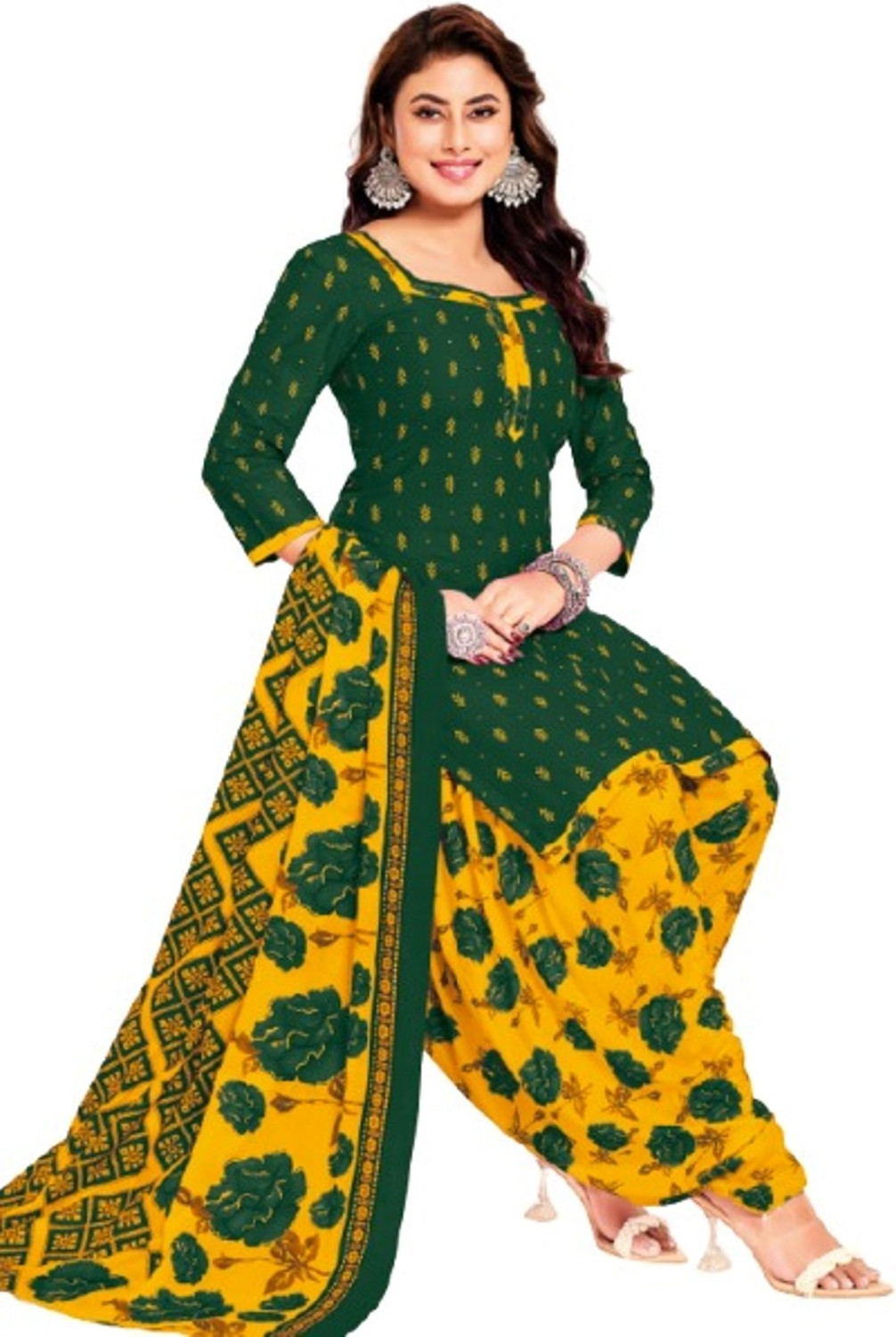 Image of SHREE JEENMATA COLLECTION SURYAJYOTI Solid Kurta, Salwar & Dupatta Set