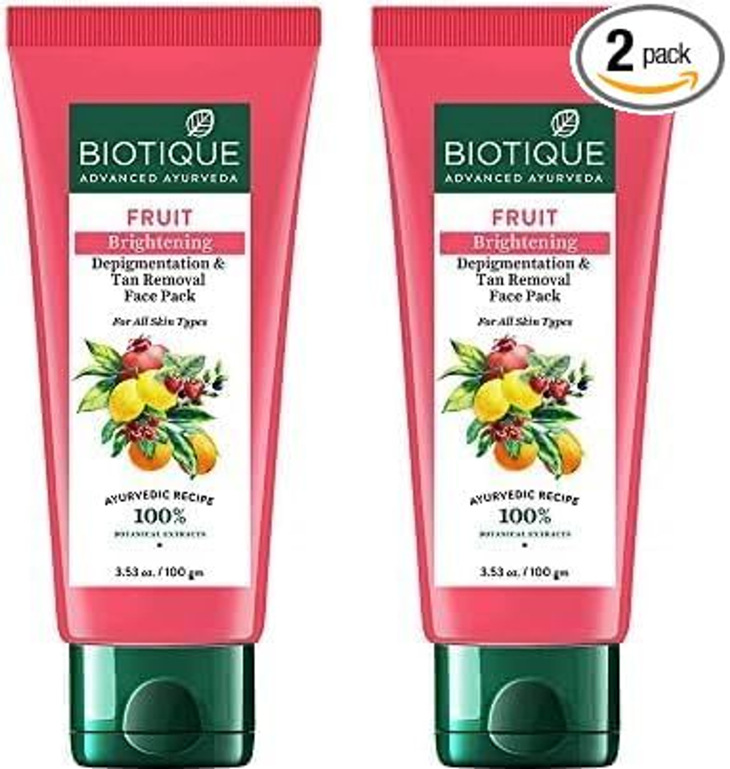 Image of BIOTIQUE Fruit Brightening Depigmentation and Tan Removal 100gm (Pack of 2) (200 g)