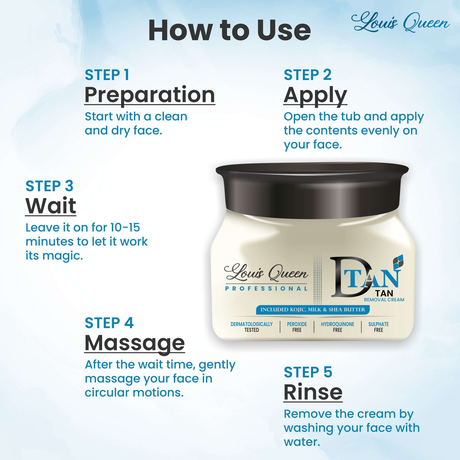 Image of LOUIS QUEEN De-Tan Cream with Kojic & Milk (500G) PACK OF 1 I R21 (500 g)