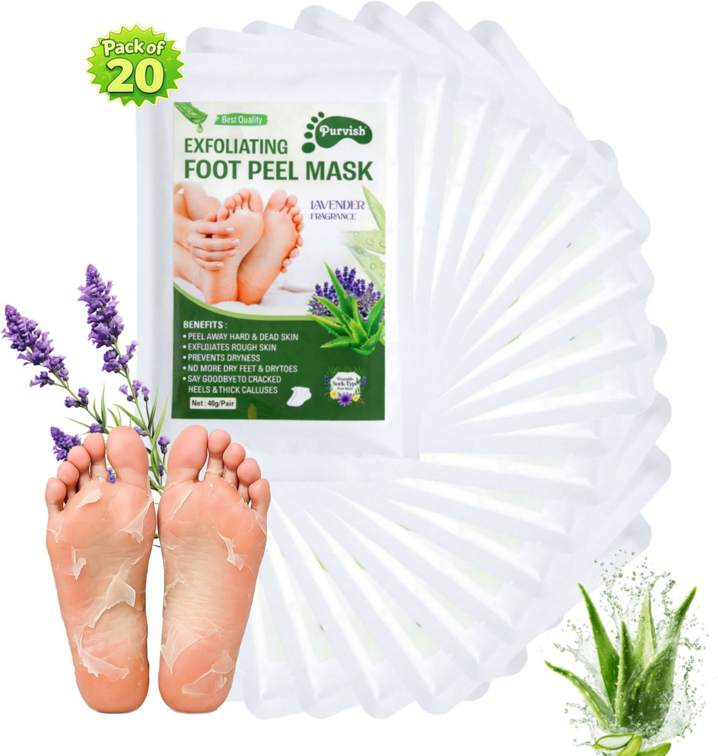 Image of purvish Feet Dead Skin Remover Mask | Deep Exfoliation | Natural Feet Peeling Mask (800 g)