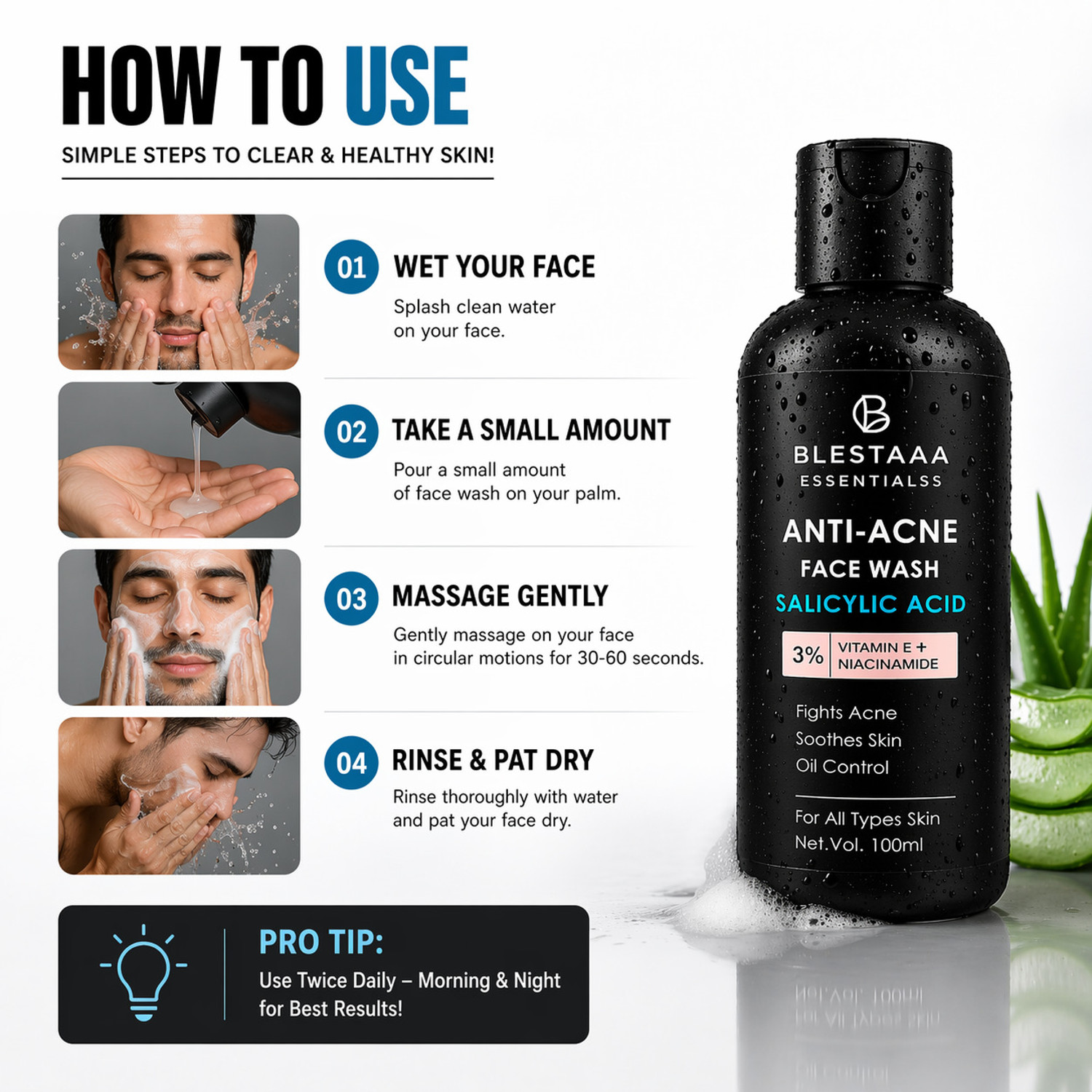 Image of blestaaa essentialss 2% Salicylic Acid For Oily Skin | Anti Face Cleanser With Niacinamide & Vitamin E For Acne Face Wash (200 ml)