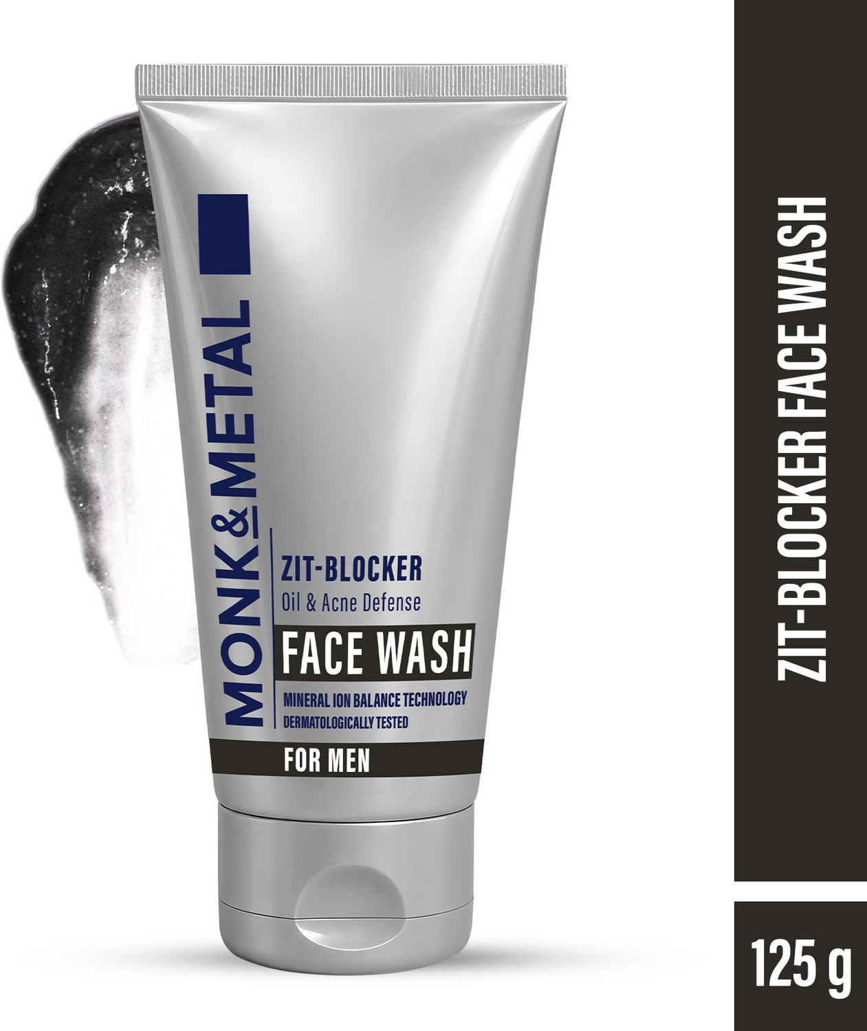MONK&METAL Zit Blocker Acne & Oil Control for Men with Charcoal and Volcanic Ash Face Wash (125 g) - Image 1