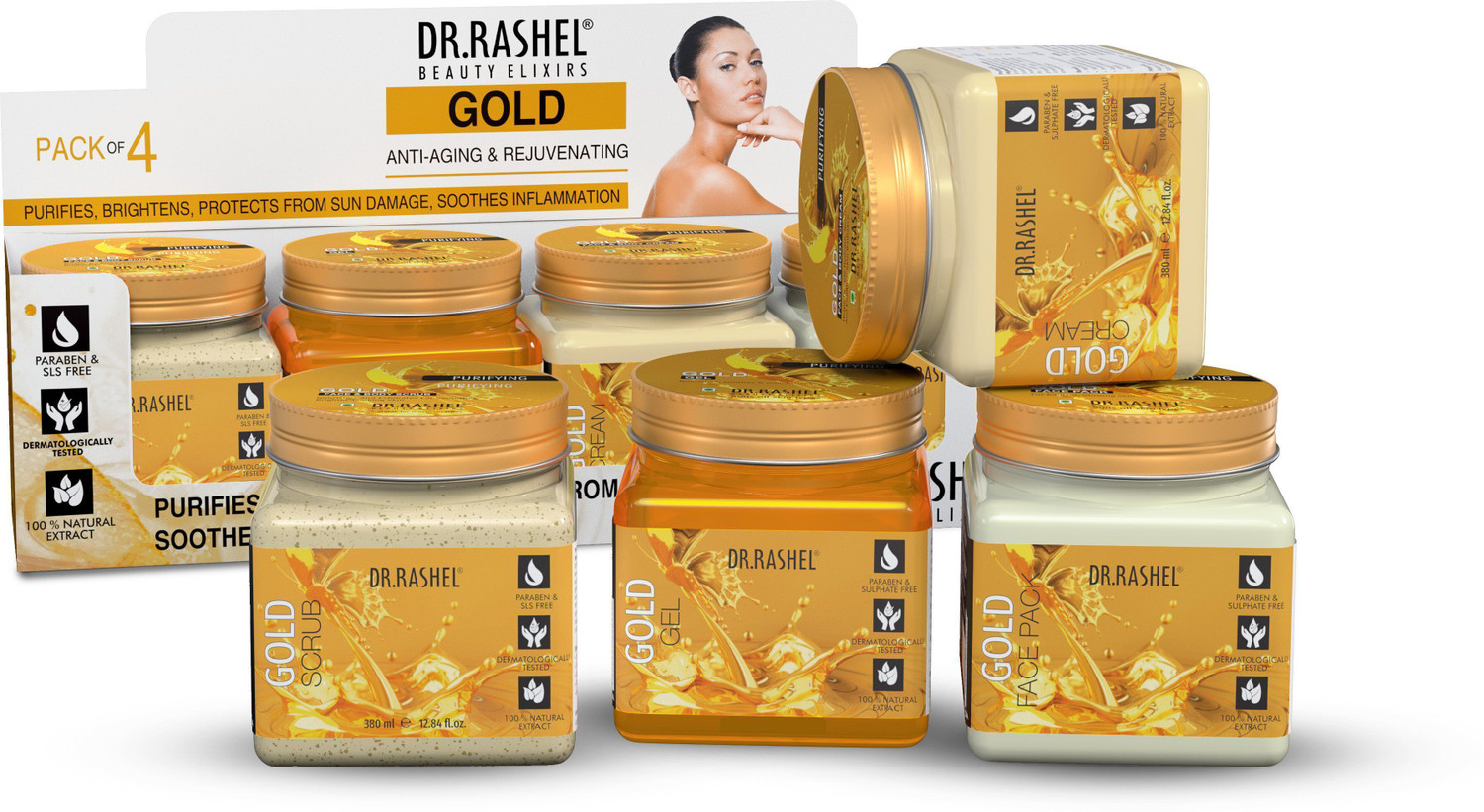 Image of DR.RASHEL Korean Glass Skin Essence Facial Kit | Scrub, Gel, Face Pack, Cream | 1520 ml (4 x 380 ml)