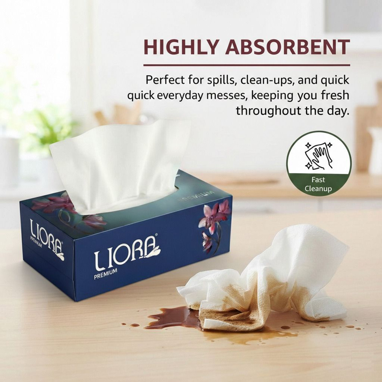 Image of Liora Premium 2-Ply Ultra Soft Facial Tissue Paper - 100 Pulls per Box| Pack of 1 |