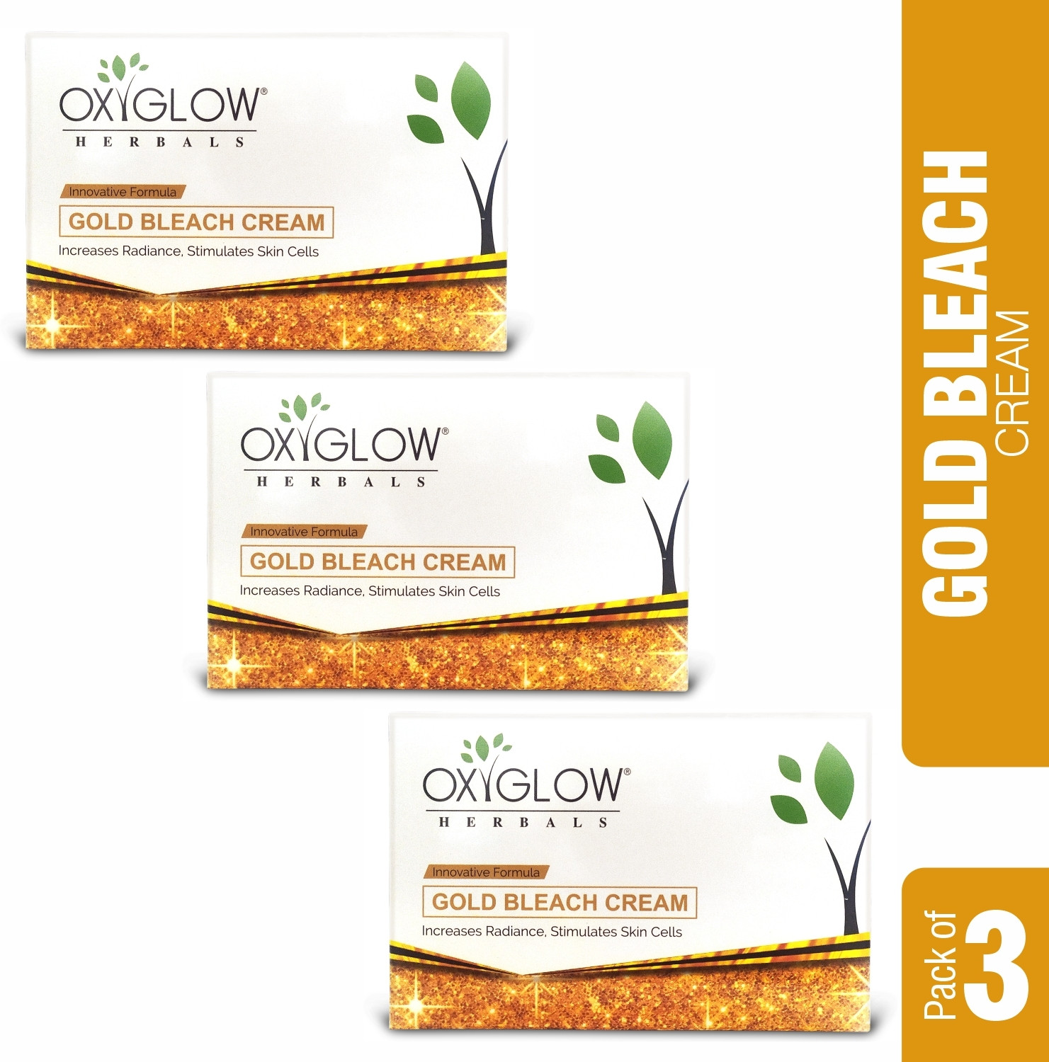 Image of oxy glow herbals Gold Bleach Cream 300gm (Pack of 3)Increase Radiance Stimulates Skin Cells (900 g)