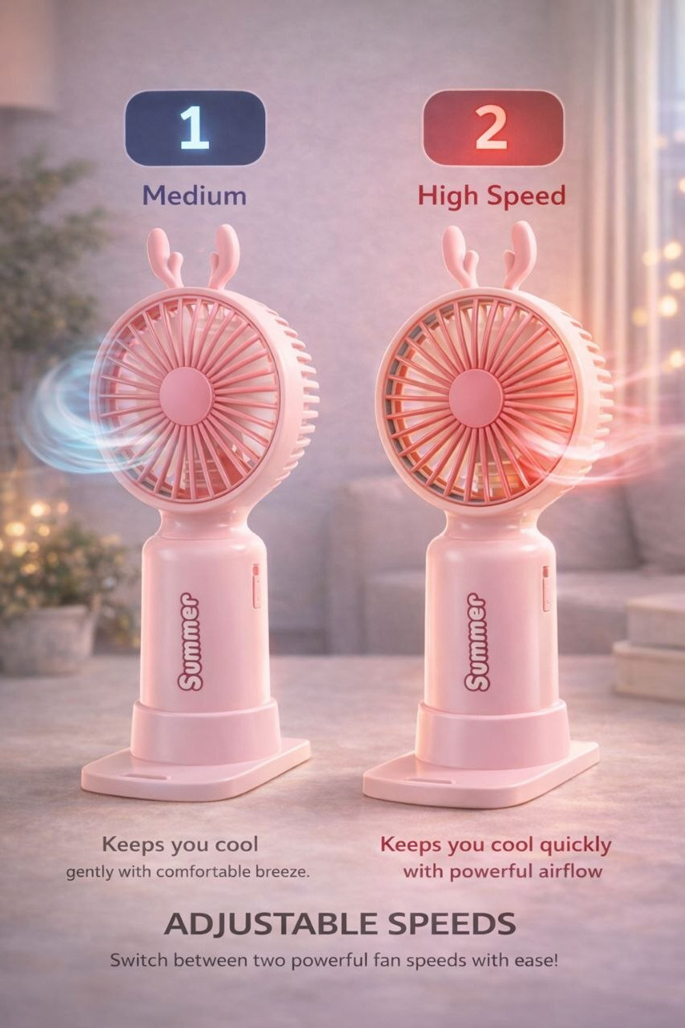 Image of YAKUNOX Rechargeable Mini Handheld Fan with Stand | Portable USB Fan 2 Speed BLDC Motor 100 mm Table Fan (multi colour | Pack of 1)