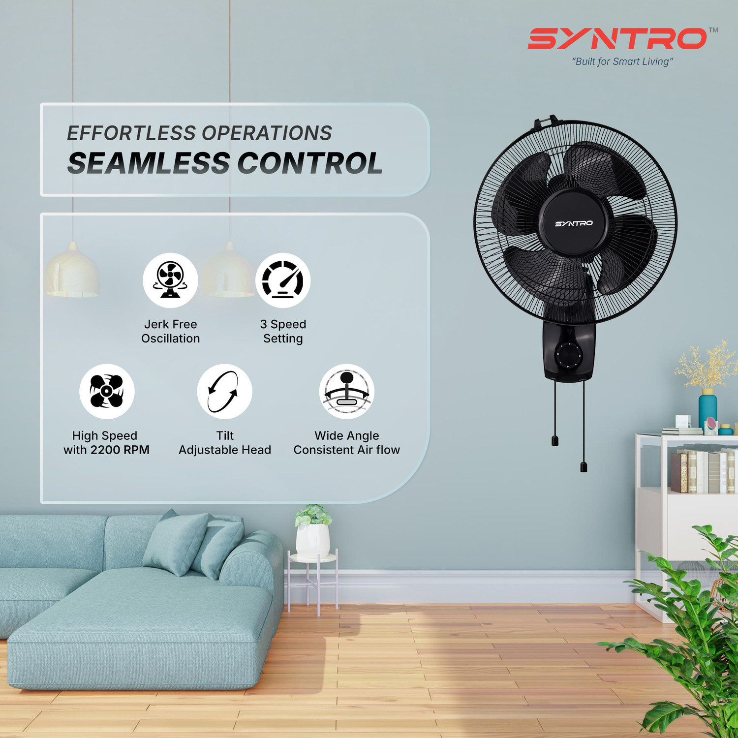 Image of Syntro AERON | High Speed with 12 Months Warranty 300 mm Wall Fan (BLACK | Pack of 1)