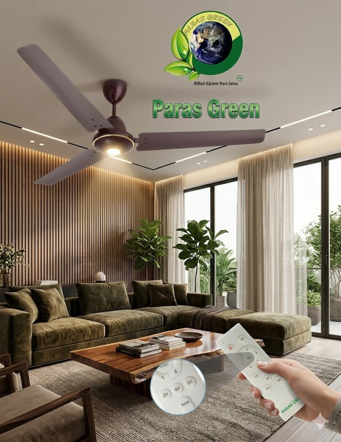 Image of Paras Green Smart Premium 32 Watt with 2 Year Warranty Remote Controlled, BLDC Motor with Remote, Ultra High Speed 1200 mm Ceiling Fan (Brown | Pack of 1)