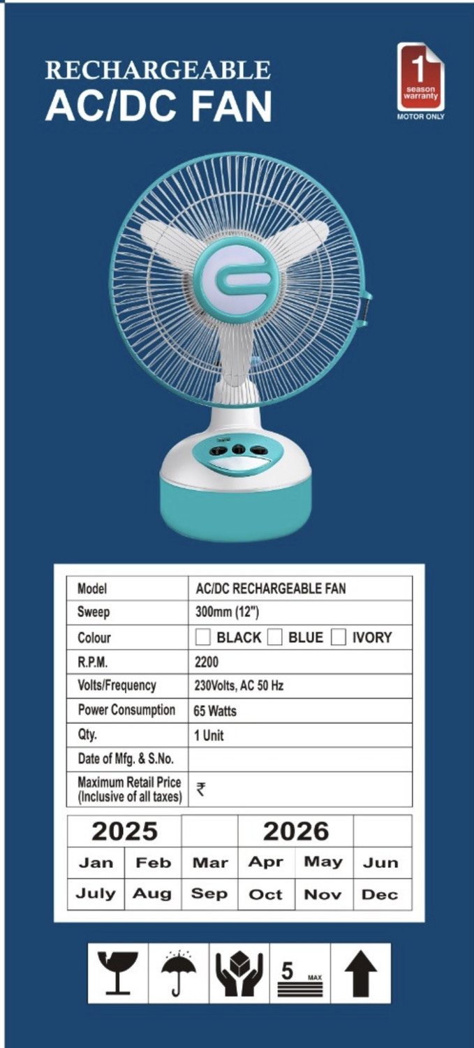 Image of SUPERLITE FAN 14 inch Rechargeable with 1 Year Warranty Ultra High Speed 300 mm Table Fan (4 Star | BLUE | Pack of 1)