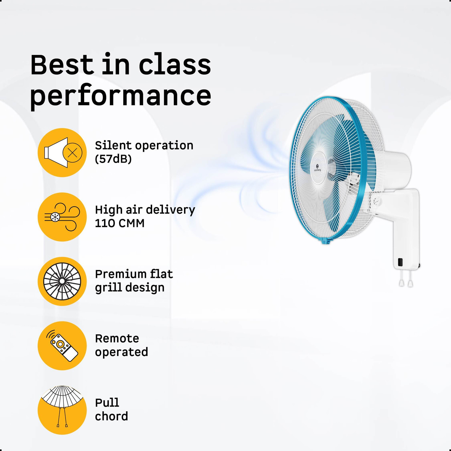 Image of Atomberg SilenceAire Hi-Speed6 SpeedsSilent wall fanHome&OfficeRemoteEnergy Saving with 2 Year Warranty BLDC Motor with Remote 400 mm Wall Fan (5 Star | Aegean Blue | Pack of 1)