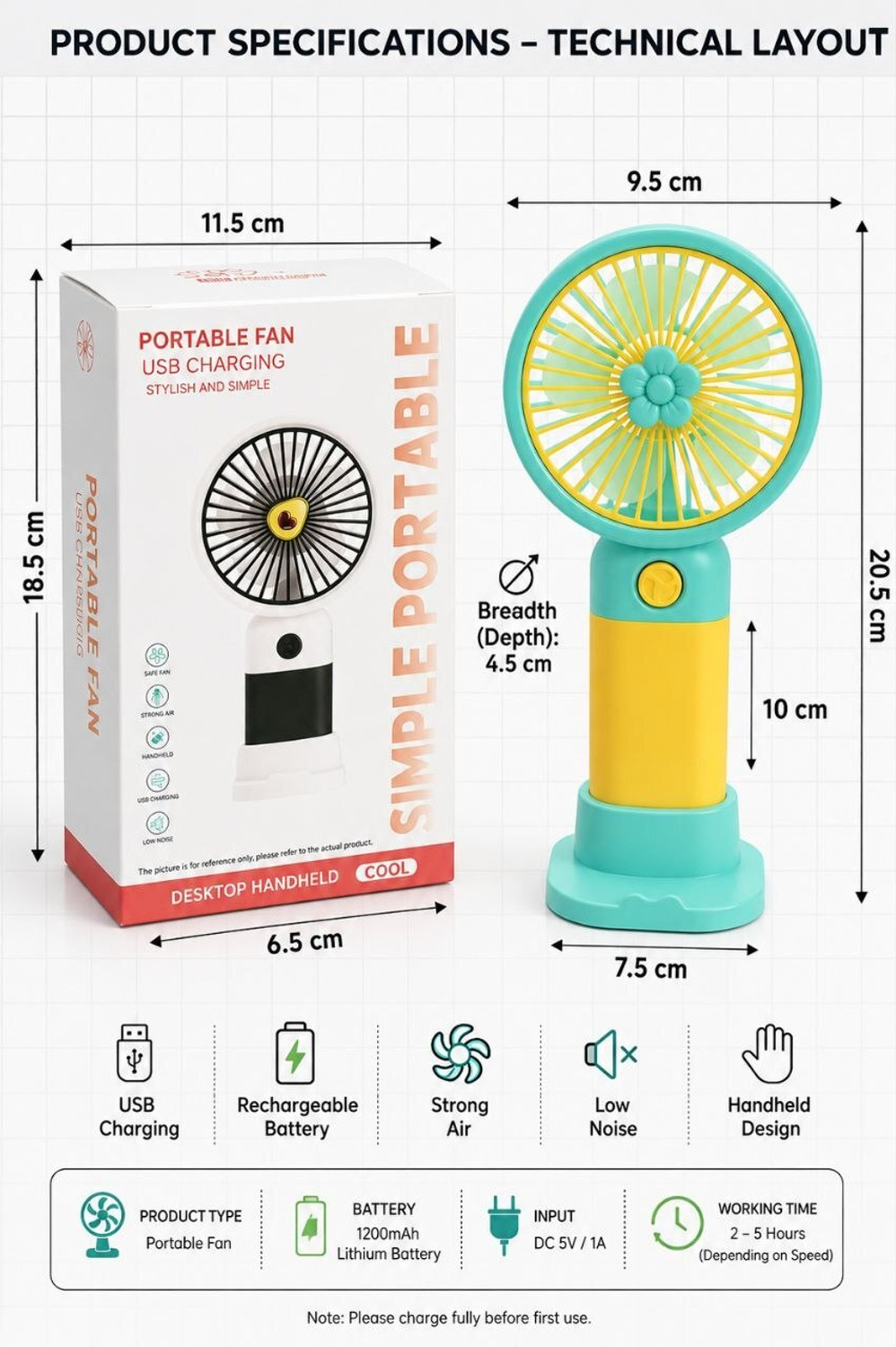 Image of YAKUNOX Portable Mini USB Fan for Indoor Outdoor Cooling Random Colour Anti Dust 90 mm Table Fan (Multicolor | Pack of 1)