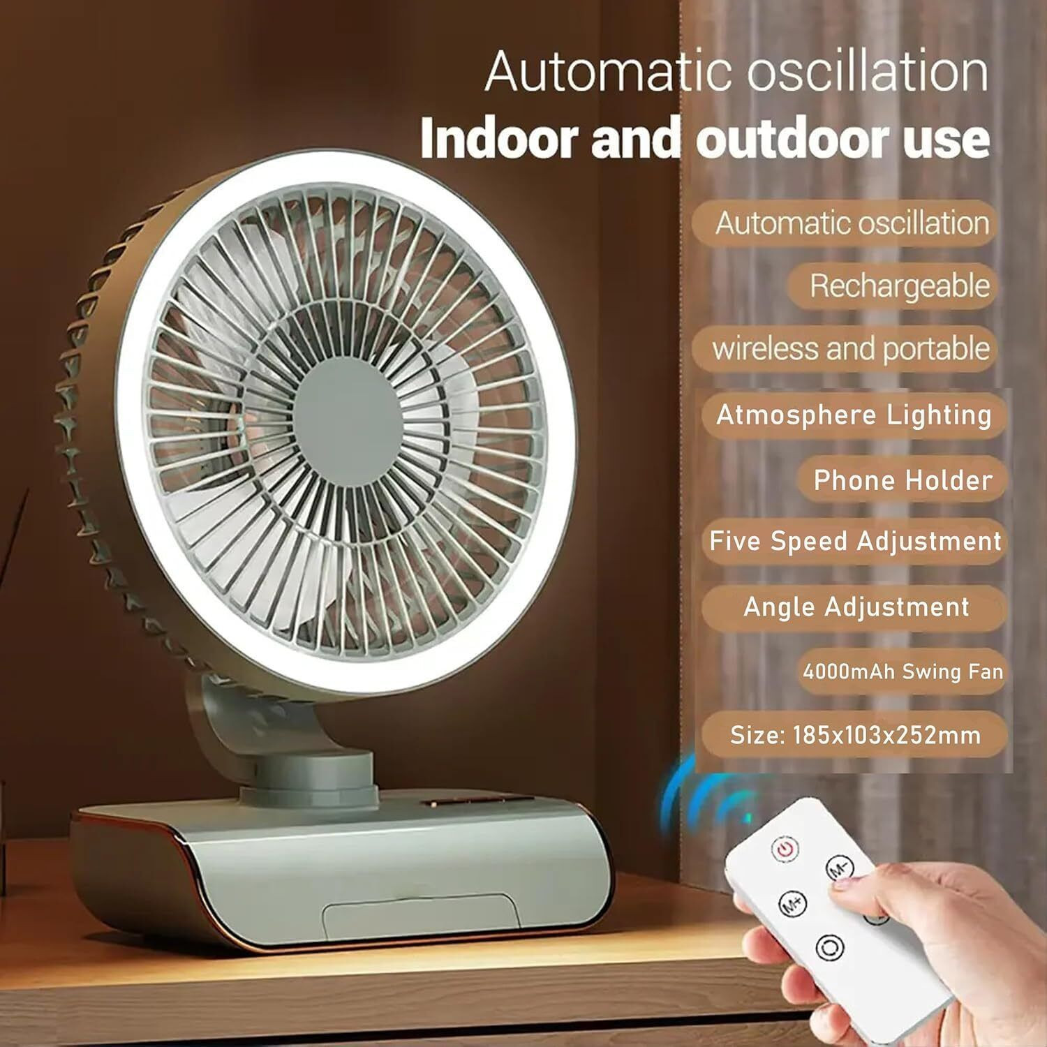 Image of SOLVEXIA USB Rechargeable Fan with Powerful LED Light Portable Desk Fan Personal Mini Fan Remote Controlled Table Fan (Multicolor | Pack of 1)