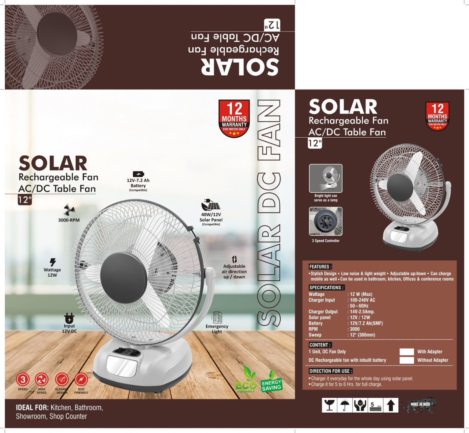 Image of SUPERLITE FAN 12 inch Rechargeable with 1 Year Warranty Ultra High Speed 300 mm Table Fan (4 Star | Grey | Pack of 1)