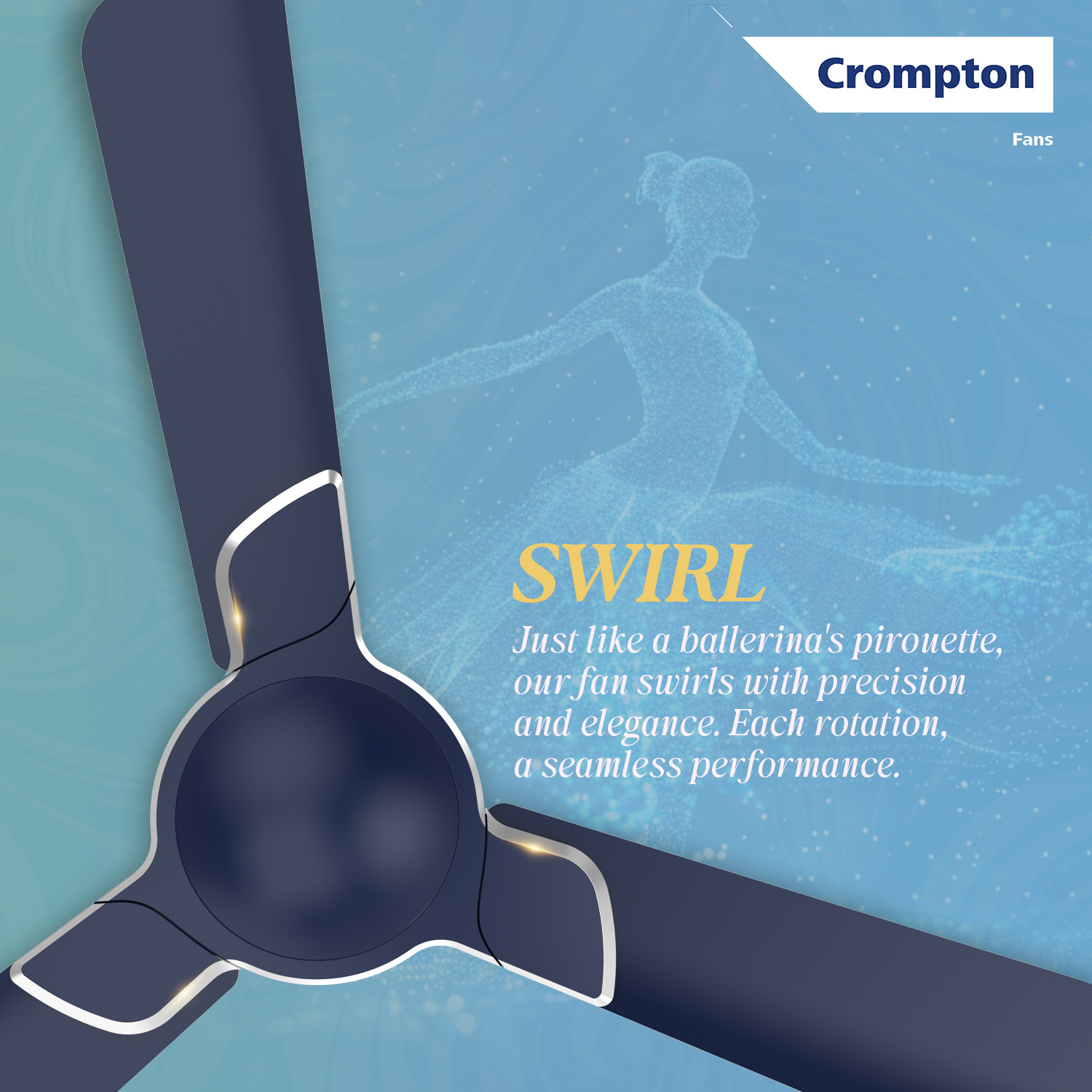 Image of Crompton Premion AVANCER SWIRL with 5 Year Warranty 1200 mm Ceiling Fan (3 Star | Dark Sapphire | Pack of 1)