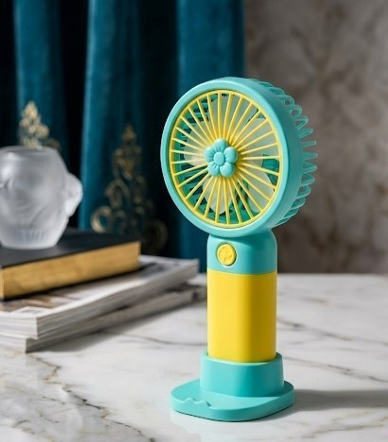 Image of YAKUNOX Small Mini Fan USB Rechargeable Portable Cooling Fan Random Colour Anti Dust 90 mm Table Fan (Multicolor | Pack of 1)