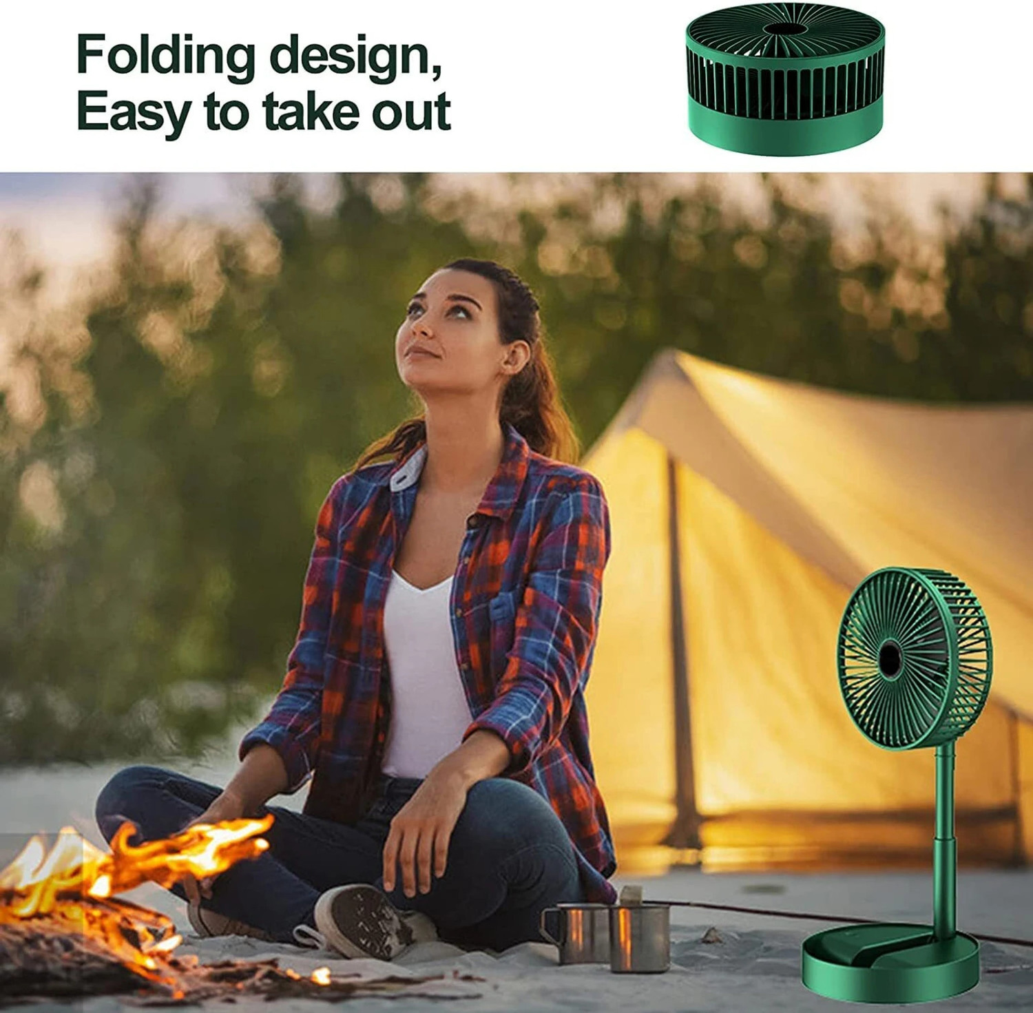 Image of KOVAH Portable Rechargeable Desk Fan with 3 Speed Control, USB Charging BLDC Motor 150 mm Table Fan (Solid Green | Pack of 1)