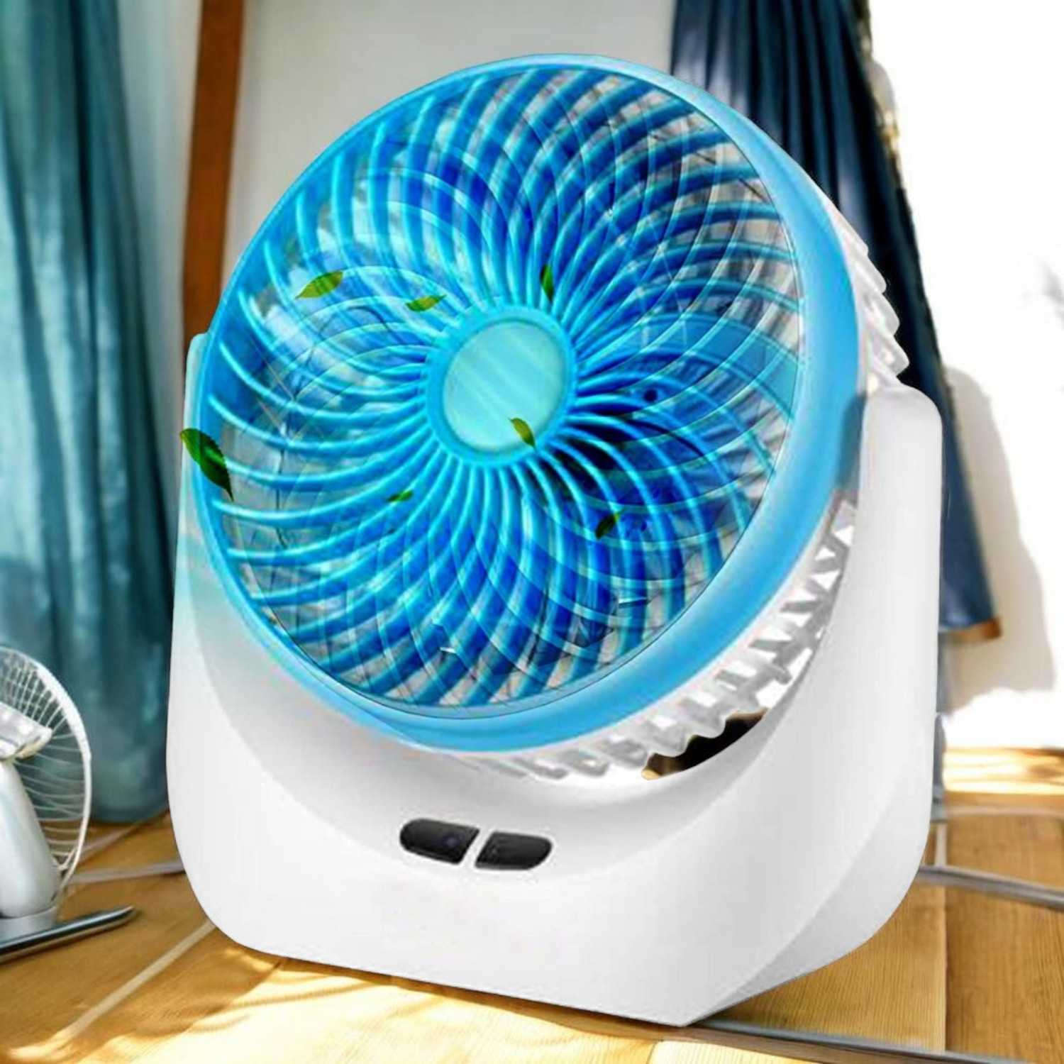Image of Gatushop High Speed Rechargeable Table Fan with LED Light For Office Desk, Home 303 Ultra High Speed 1400 mm Table Fan (5 Star | Multicolor | Pack of 1)