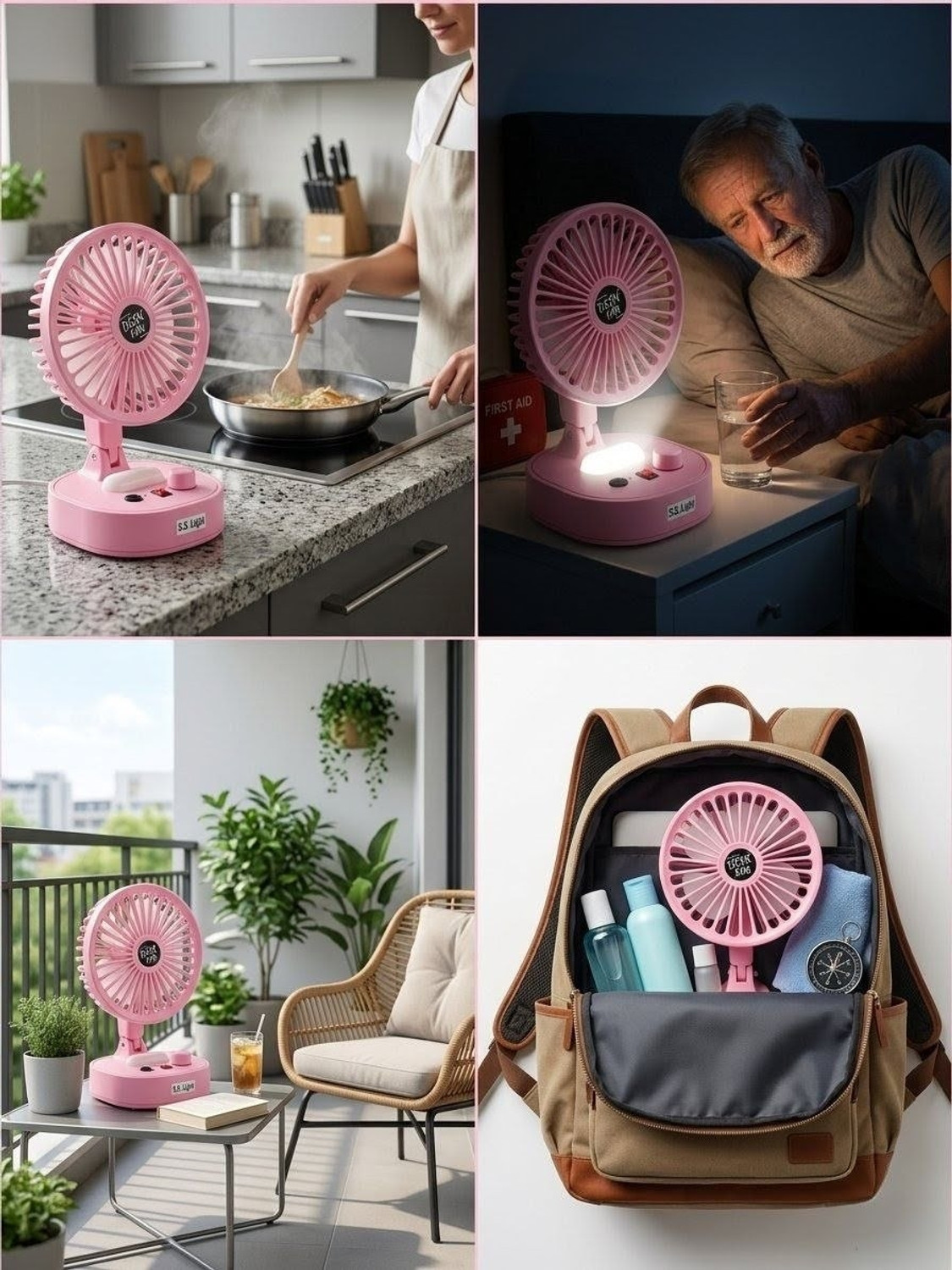 Image of Rdecom Mini USB Desk Rechargeable Fan with LED Light 6 Speed Moodes And Easy to Carry With LED Indicators 100 mm Table Fan (Pink | Pack of 1)