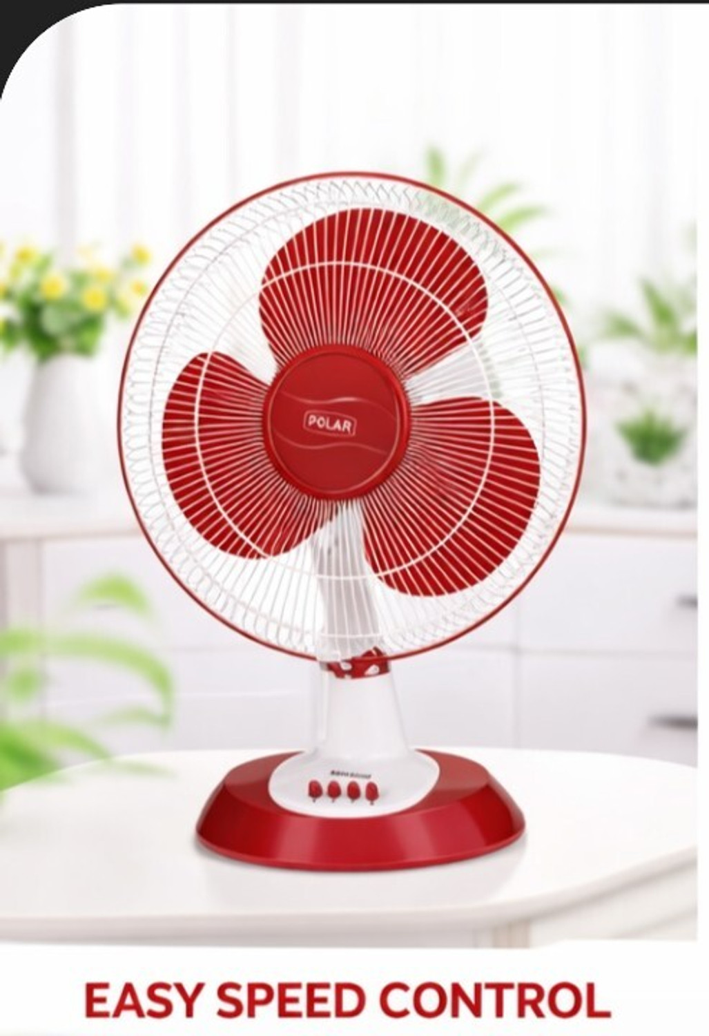 Image of Polar Eelektric Mistral 400MM with 24 Months Warranty 400 mm Table Fan (White Maroon | Pack of 1)