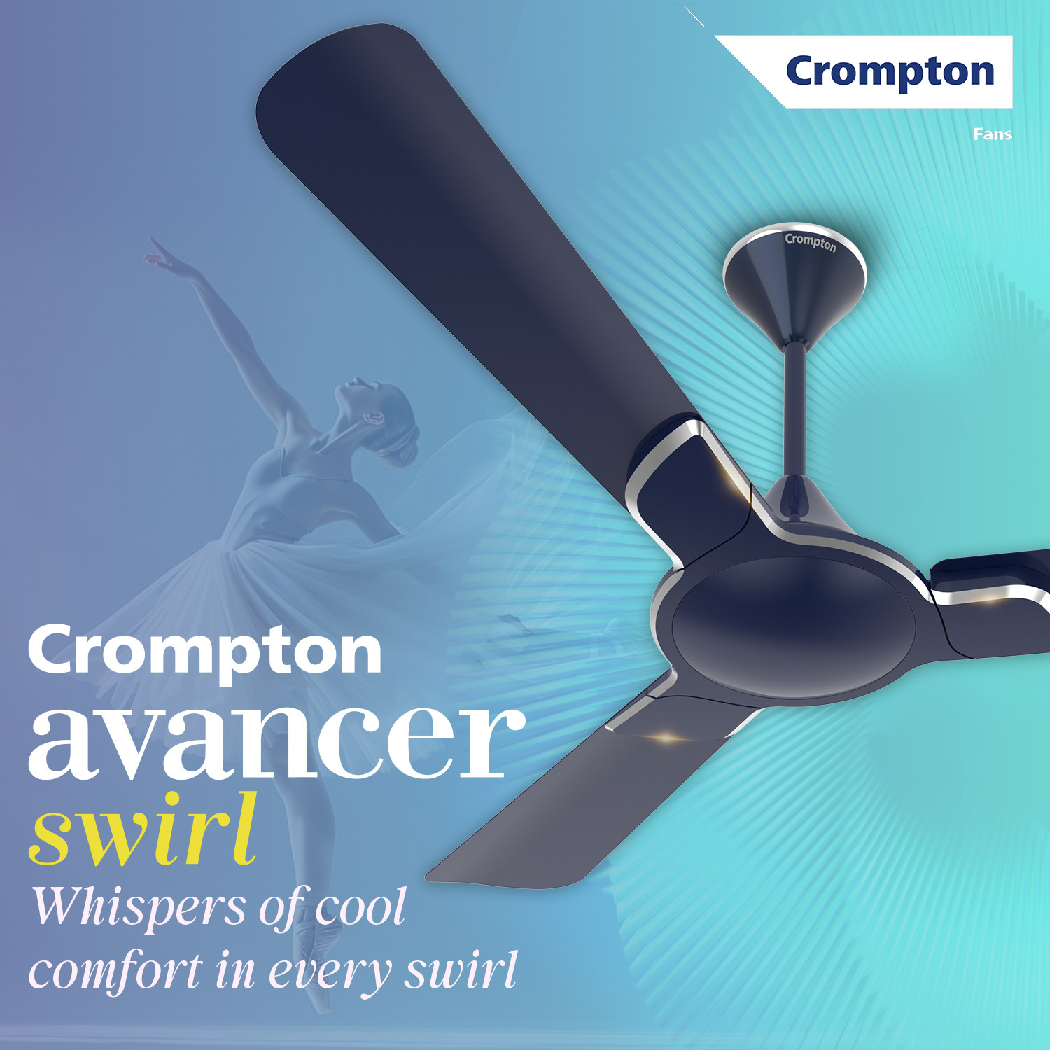 Image of Crompton Premion AVANCER SWIRL with 5 Year Warranty 1200 mm Ceiling Fan (3 Star | Dark Sapphire | Pack of 1)