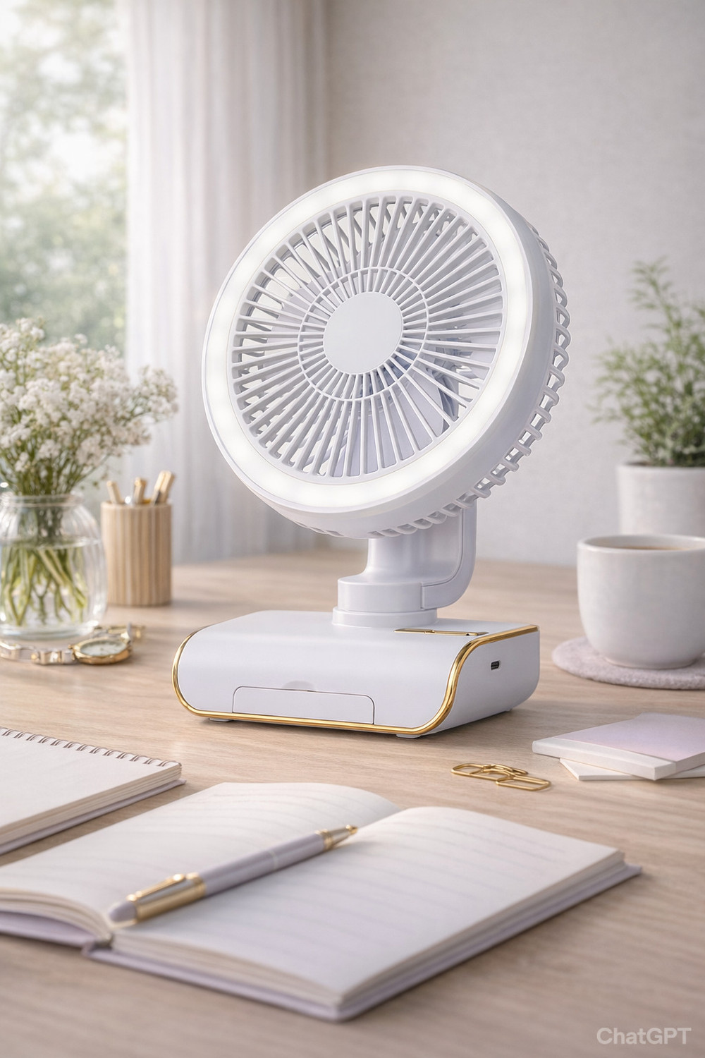 Image of Darshan High Speed Rechargeable Table Fan with LED Light For Office Desk, Home 257 Ultra High Speed 1400 mm Table Fan (5 Star | Multicolor | Pack of 1)