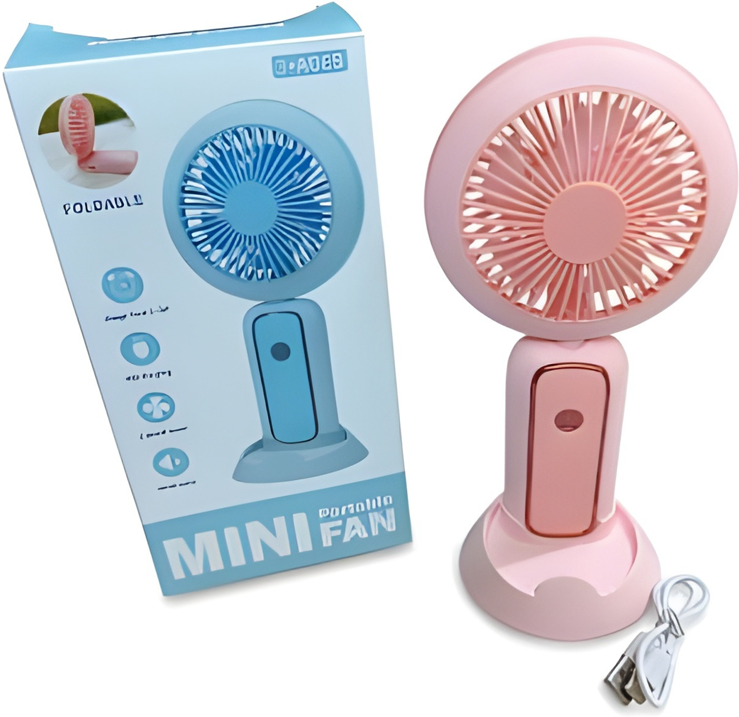 Image of Rdecom Mini USB Desk Rechargeable Fan with LED Light 6 Speed Moodes And Easy to Carry With LED Indicators 100 mm Table Fan (Pink | Pack of 1)