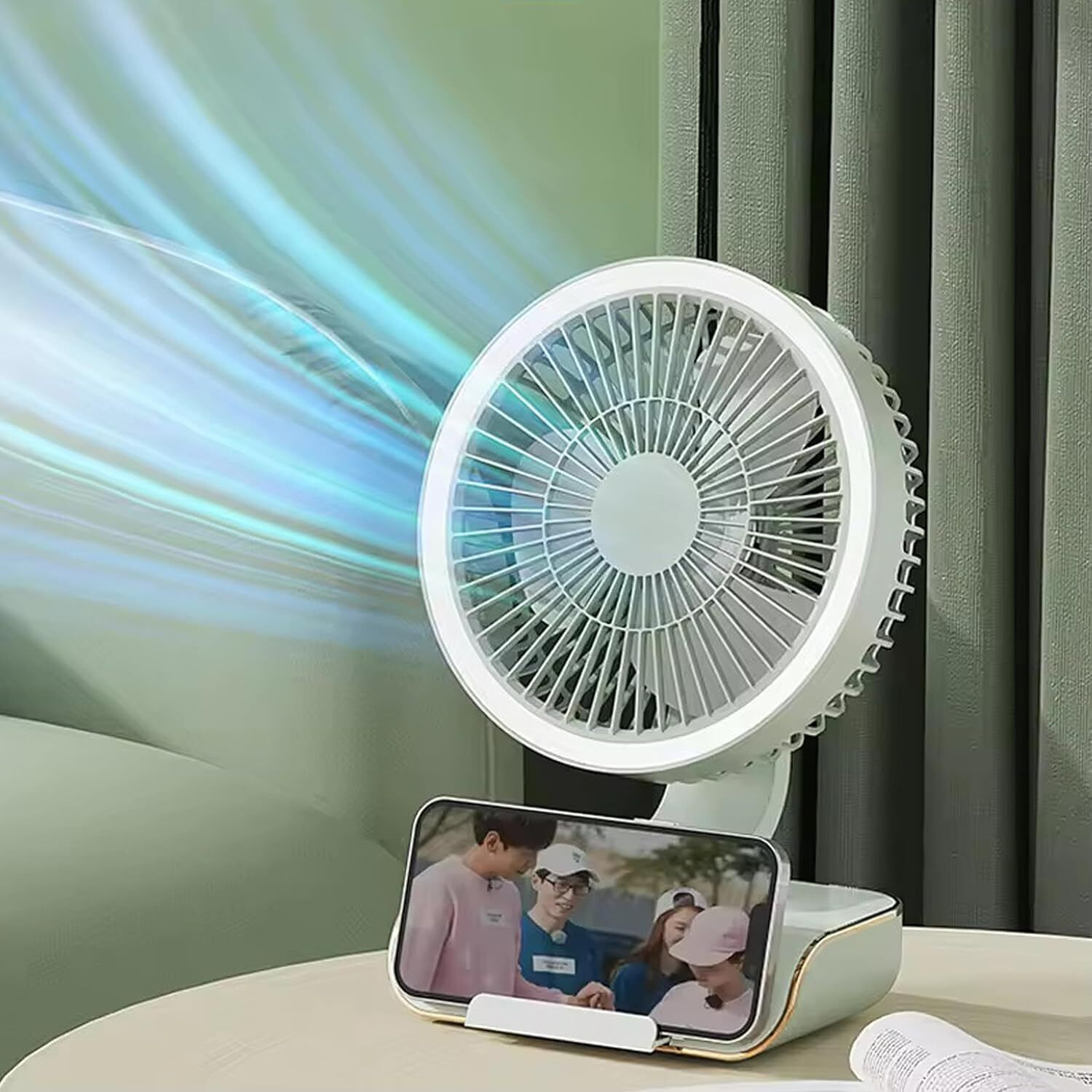 Image of SOLVEXIA USB Rechargeable Fan with Powerful LED Light Portable Desk Fan Personal Mini Fan Remote Controlled Table Fan (Multicolor | Pack of 1)