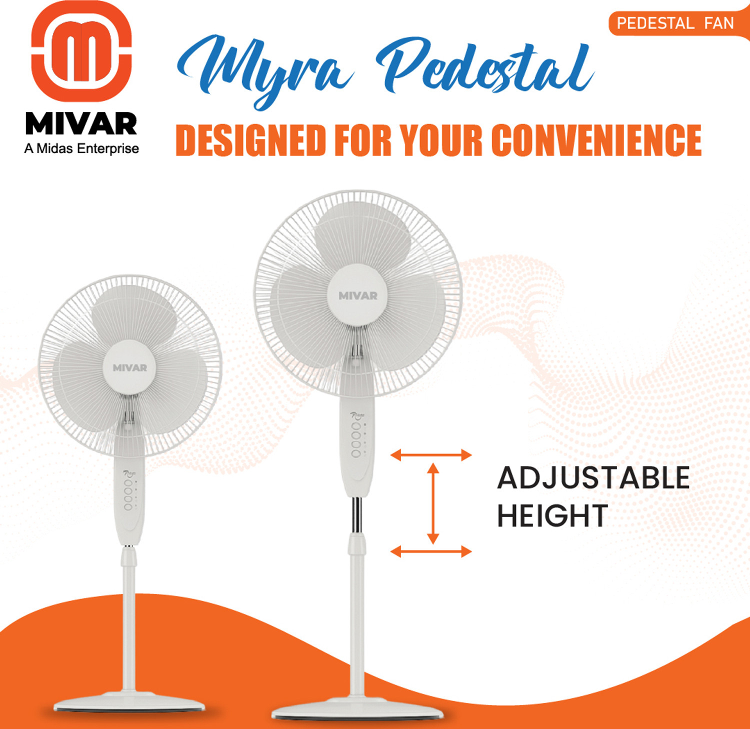 Image of MIDAS ELECTRONICS ME-MR-PF-HS-400 with 24 Months Warranty High Air Delivery 400 mm Pedestal Fan (4 Star | WHITE | Pack of 1)