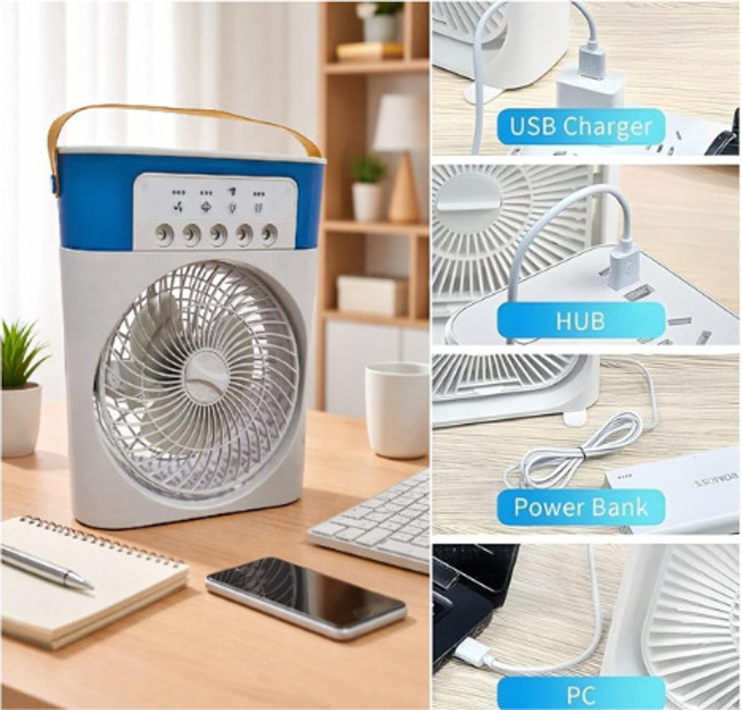 Image of BazaarNest 40 L Room /Personal Air Cooler (Multicolor, High-Speed 4000mAh Rechargeable Table Fan with LED Light, Portable Fan, USB Fan,)