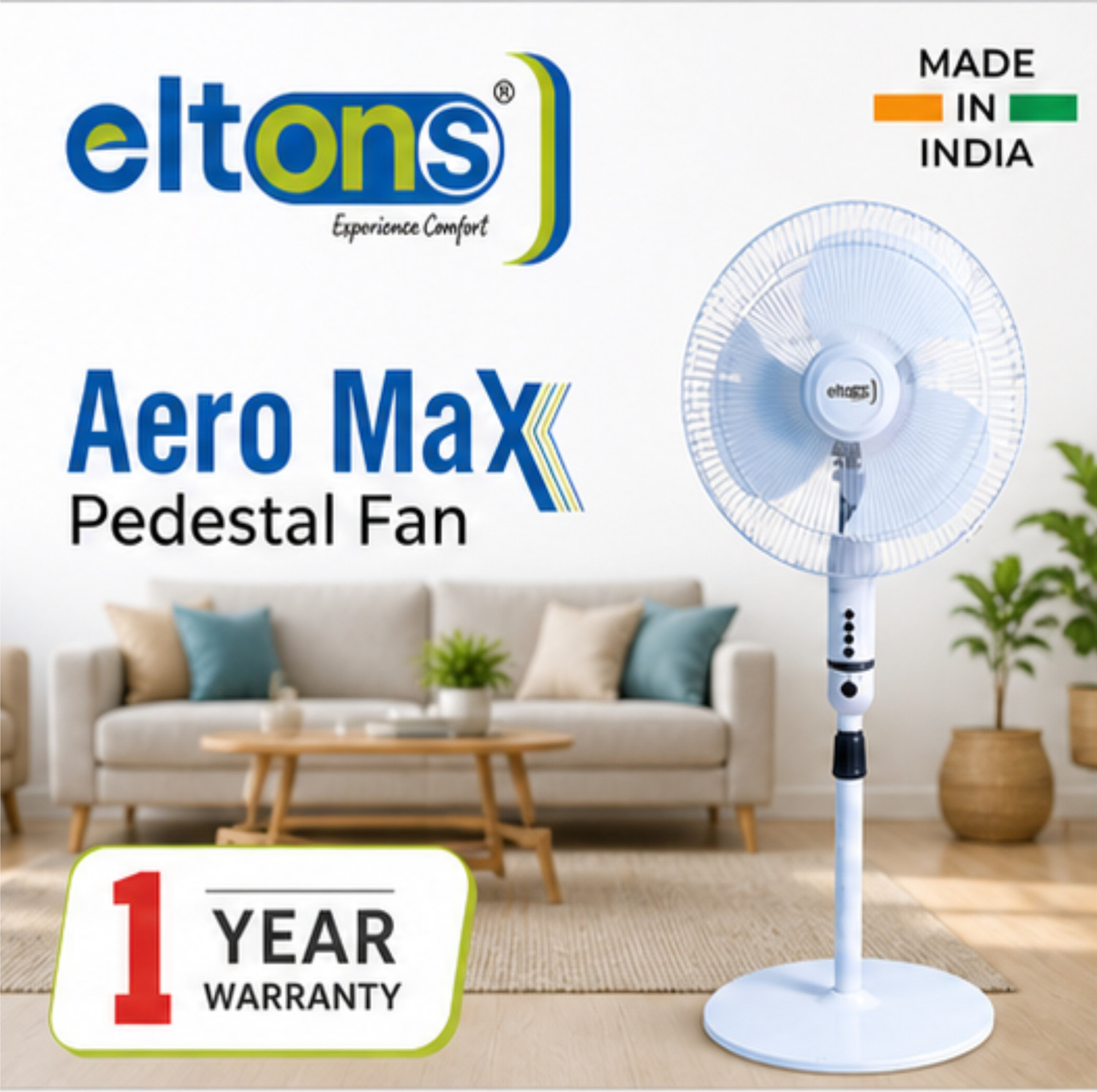 Image of MIDAS ELECTRONICS ME-MR-PF-HS-400 with 24 Months Warranty High Air Delivery 400 mm Pedestal Fan (4 Star | WHITE | Pack of 1)