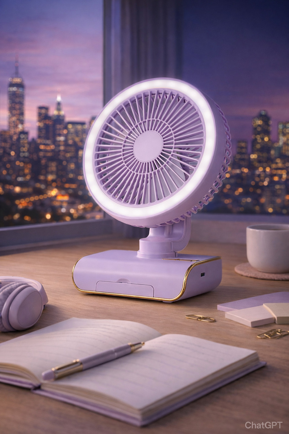 Image of Gatushop High Speed Rechargeable Table Fan with LED Light For Office Desk, Home F3602 Ultra High Speed 1400 mm Table Fan (5 Star | Multicolor | Pack of 1)