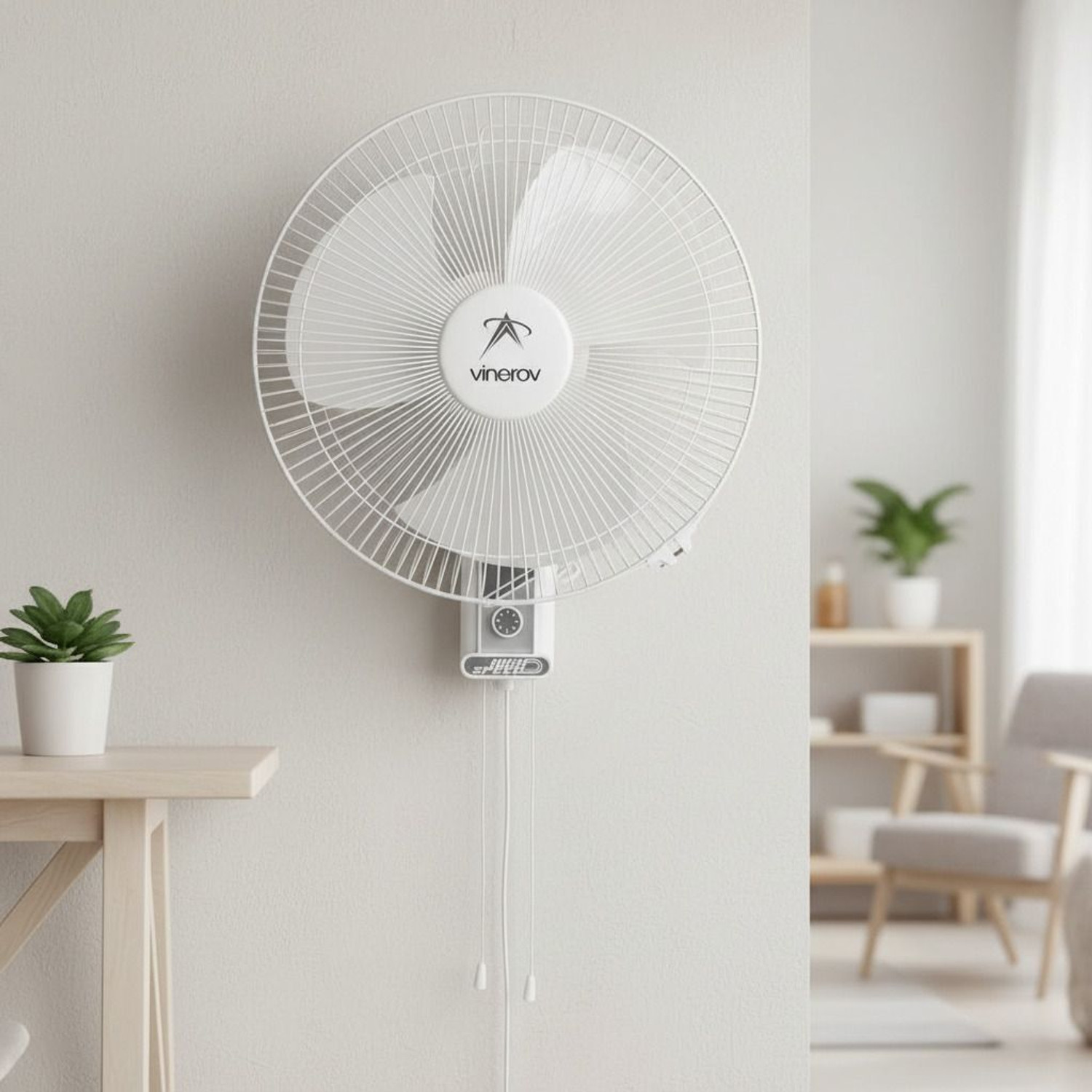 Image of Vinerov Turbo HS | 2000+ RPM | 90 Oscillation | Double Rope | Home, Office & Outdoor with 1 Year Warranty 400 mm Wall Fan (White | Pack of 1)