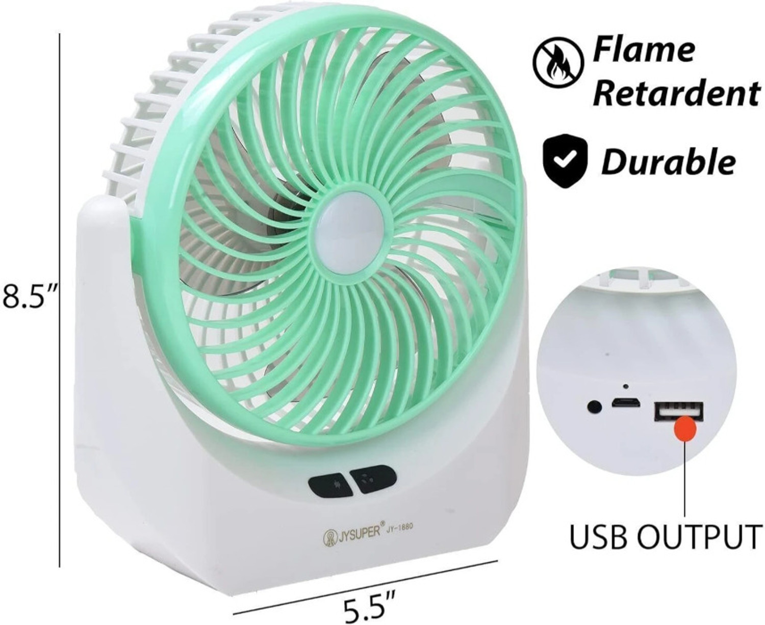 Image of KOVAH Portable Rechargeable Desk Fan with 3 Speed Control, USB Charging BLDC Motor 150 mm Table Fan (Solid Green | Pack of 1)