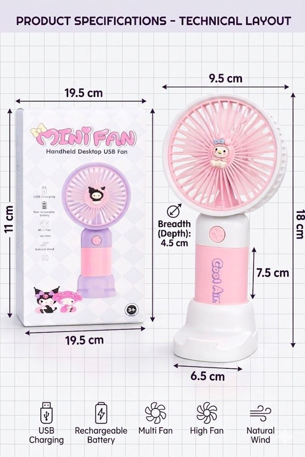 Image of YAKUNOX Personal Mini Fan USB Rechargeable Handheld Cooling Fan Random Colour Anti Dust 90 mm Table Fan (Multicolor | Pack of 1)