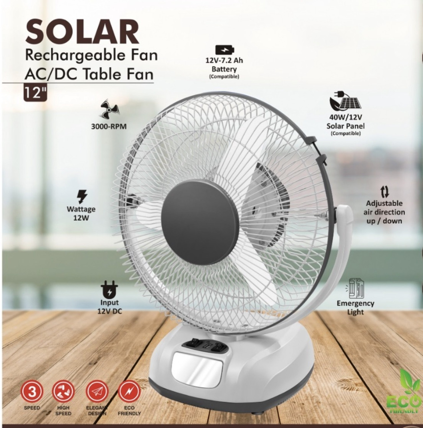 Image of SUPERLITE FAN 12 inch Rechargeable with 1 Year Warranty Ultra High Speed 300 mm Table Fan (4 Star | Grey | Pack of 1)