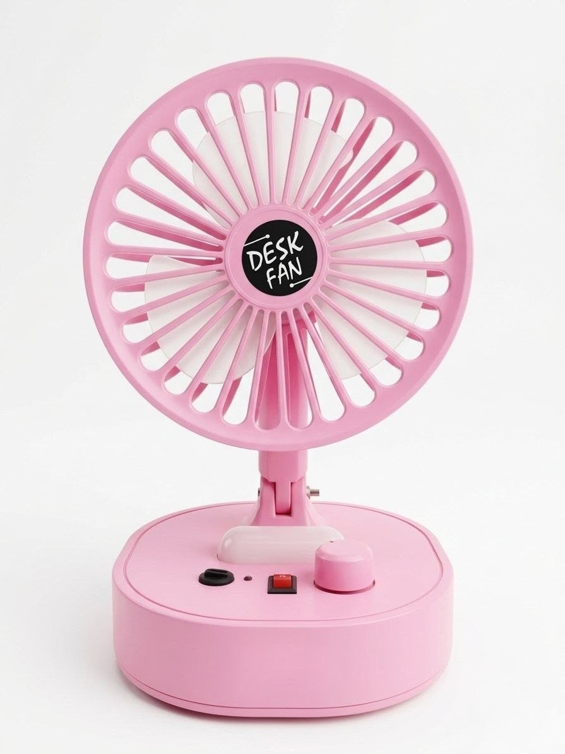 Image of Rdecom Mini USB Desk Rechargeable Fan with LED Light 6 Speed Moodes And Easy to Carry With LED Indicators 100 mm Table Fan (Pink | Pack of 1)