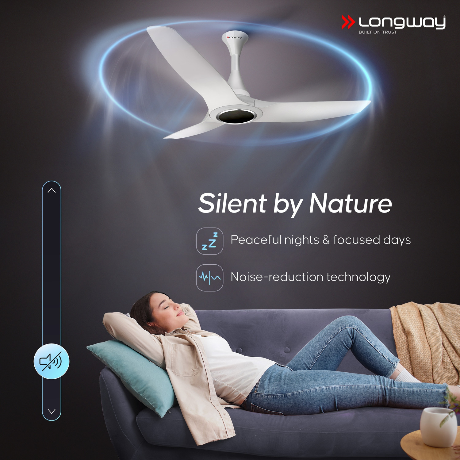 Image of Longway Glideon with 5 Year Warranty BLDC Motor with Remote 1200 mm Ceiling Fan (5 Star | White | Pack of 1)