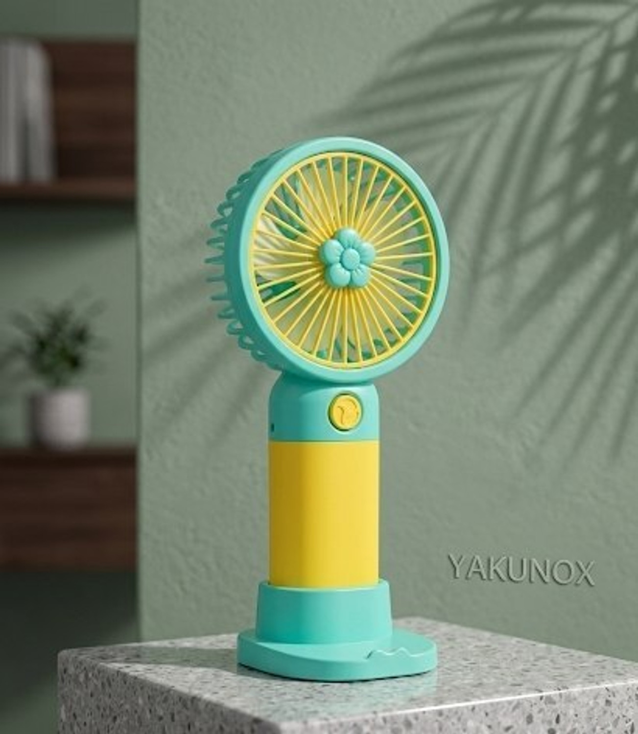 Image of YAKUNOX Rechargeable Mini Handheld Fan with Stand | Portable USB Fan 2 Speed BLDC Motor 100 mm Table Fan (multi colour | Pack of 1)