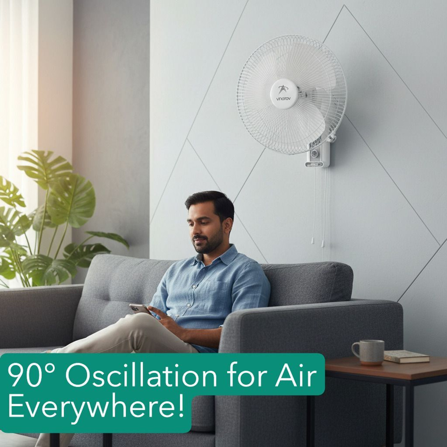 Image of Vinerov Turbo HS | 2000+ RPM | 90 Oscillation | Double Rope | Home, Office & Outdoor with 1 Year Warranty 400 mm Wall Fan (White | Pack of 1)