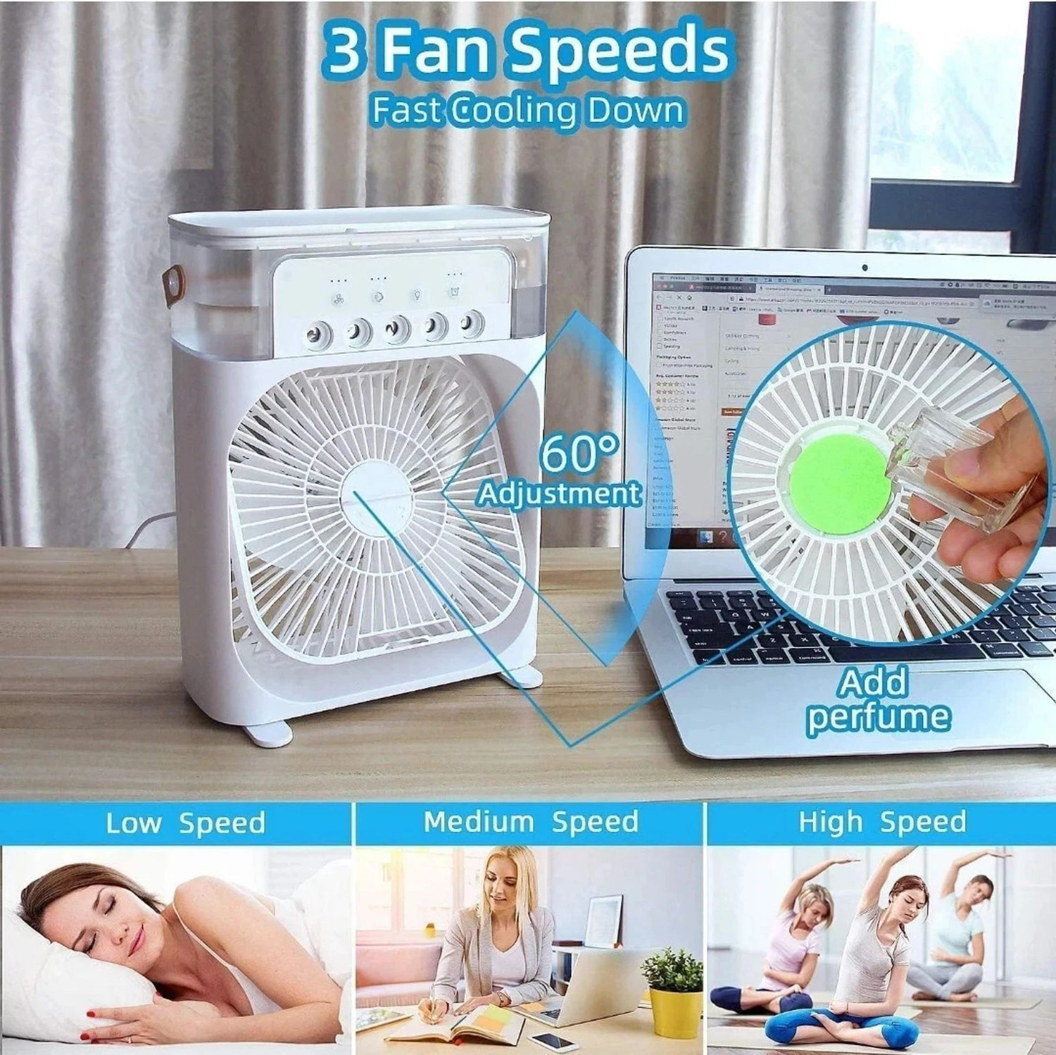 Image of Anandi Traders AT MINI COOLING FAN BLDC Motor, Silent Operation, Ultra High Speed, With LED Indicators 110 mm Table Fan (White | Pack of 1)