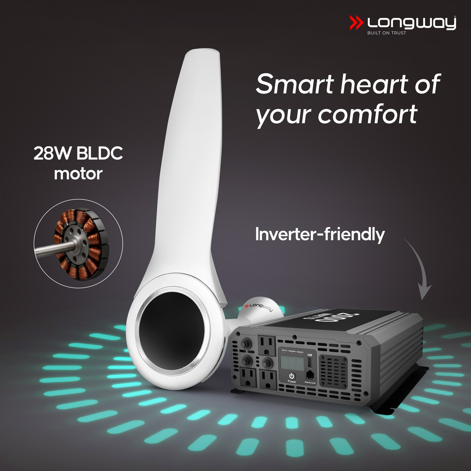Image of Longway Glideon with 5 Year Warranty BLDC Motor with Remote 1200 mm Ceiling Fan (5 Star | White | Pack of 1)