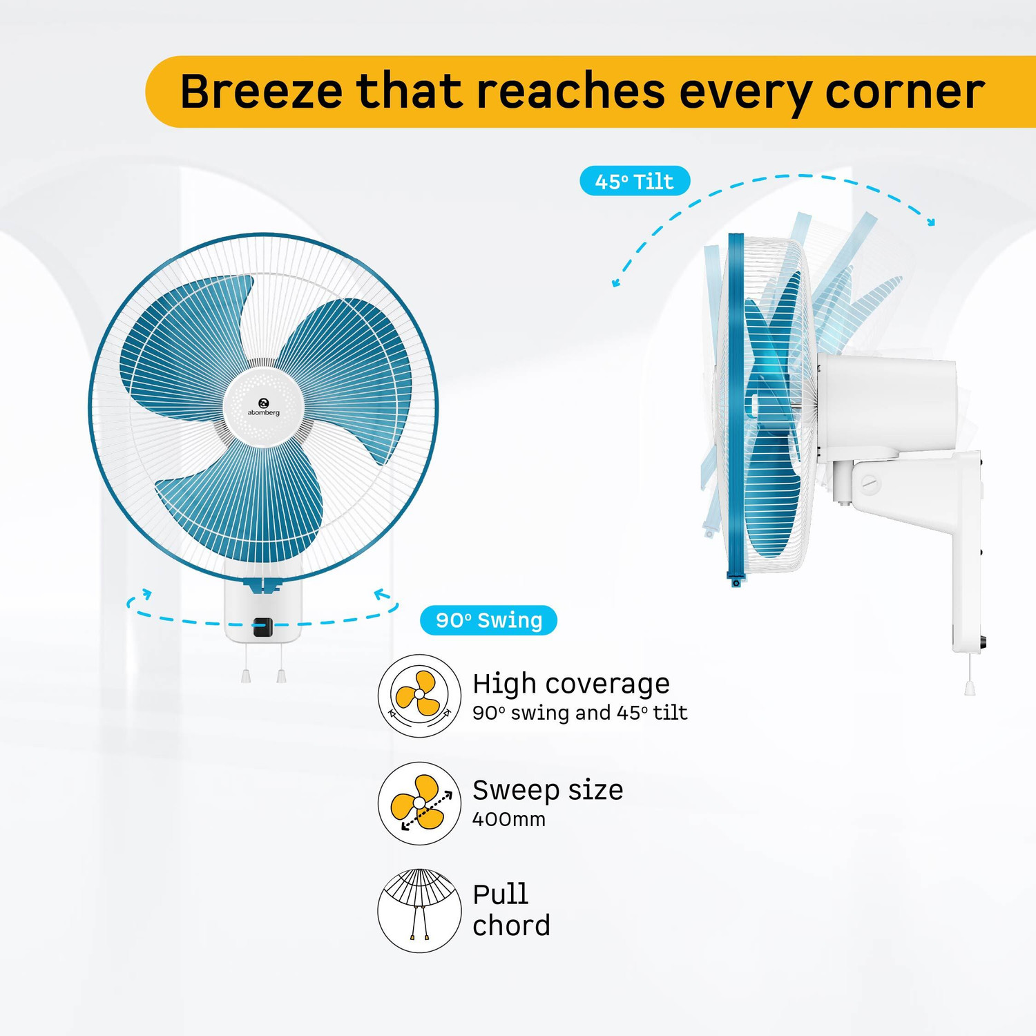 Image of Atomberg SilenceAire Hi-Speed6 SpeedsSilent wall fanHome&OfficeRemoteEnergy Saving with 2 Year Warranty BLDC Motor with Remote 400 mm Wall Fan (5 Star | Aegean Blue | Pack of 1)