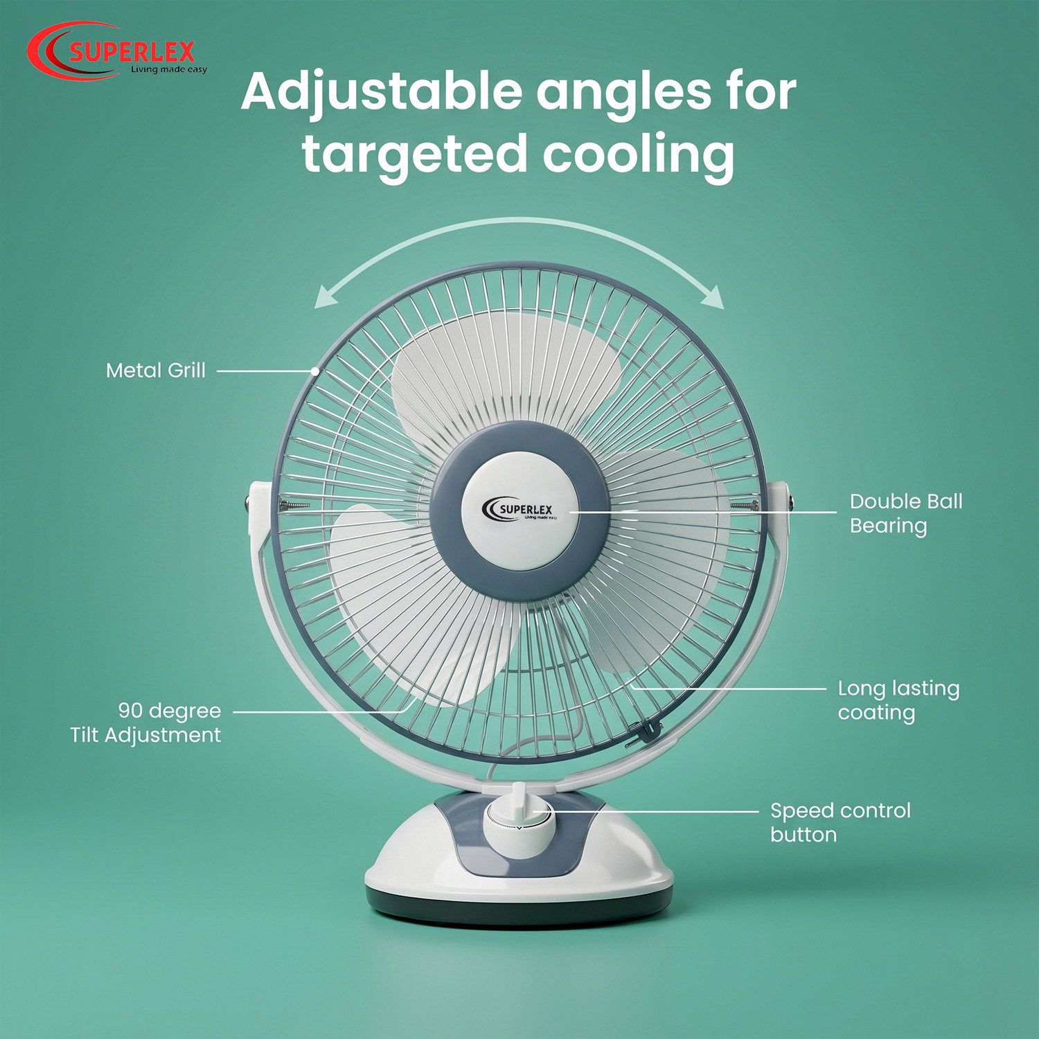 Image of SUPERLEX Bolt 12 Inch with 1 Year Warranty Ultra High Speed 300 mm Table Fan (Grey | Pack of 1)