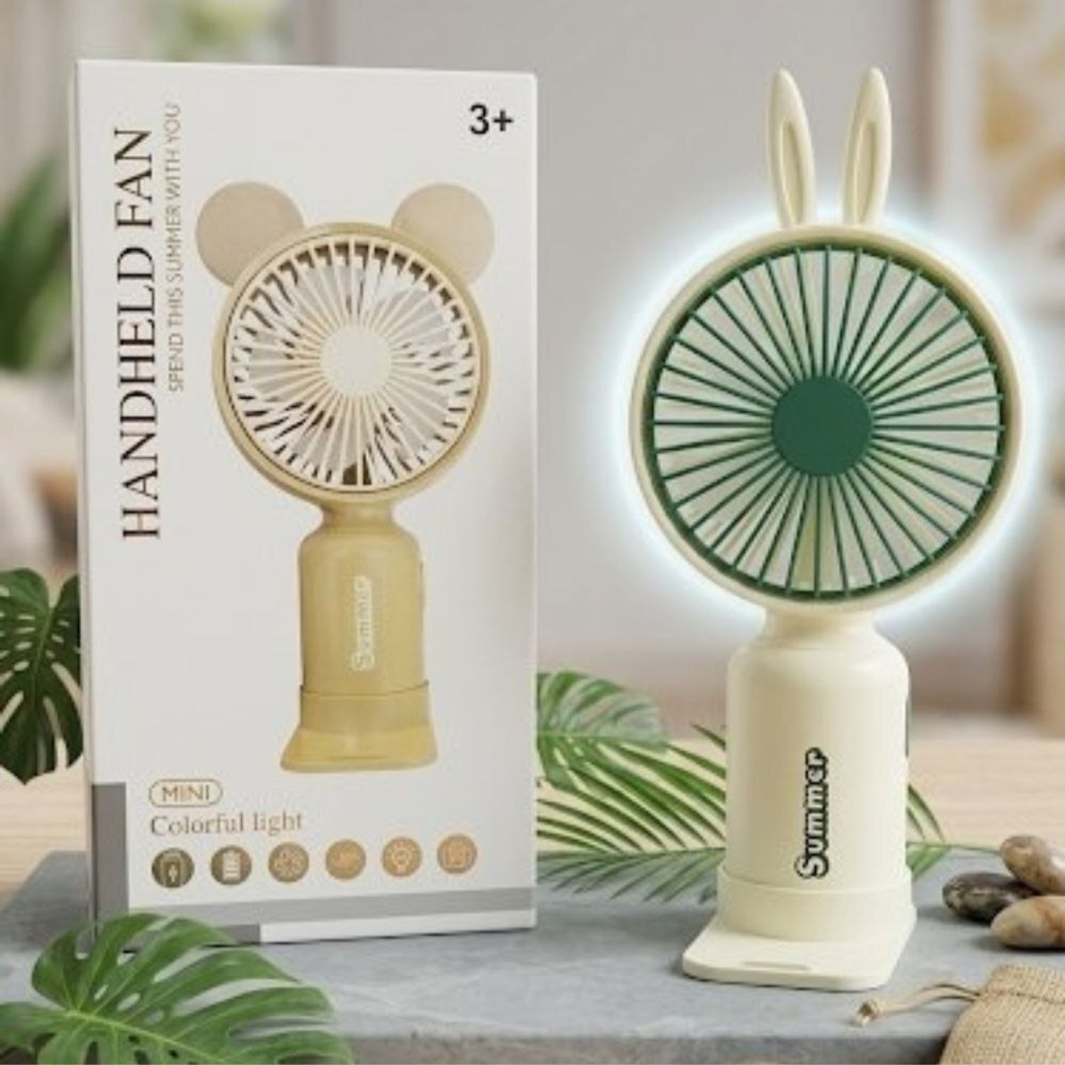 Image of YAKUNOX Rechargeable Mini Handheld Fan with Stand | Portable USB Fan 2 Speed BLDC Motor 100 mm Table Fan (multi colour | Pack of 1)