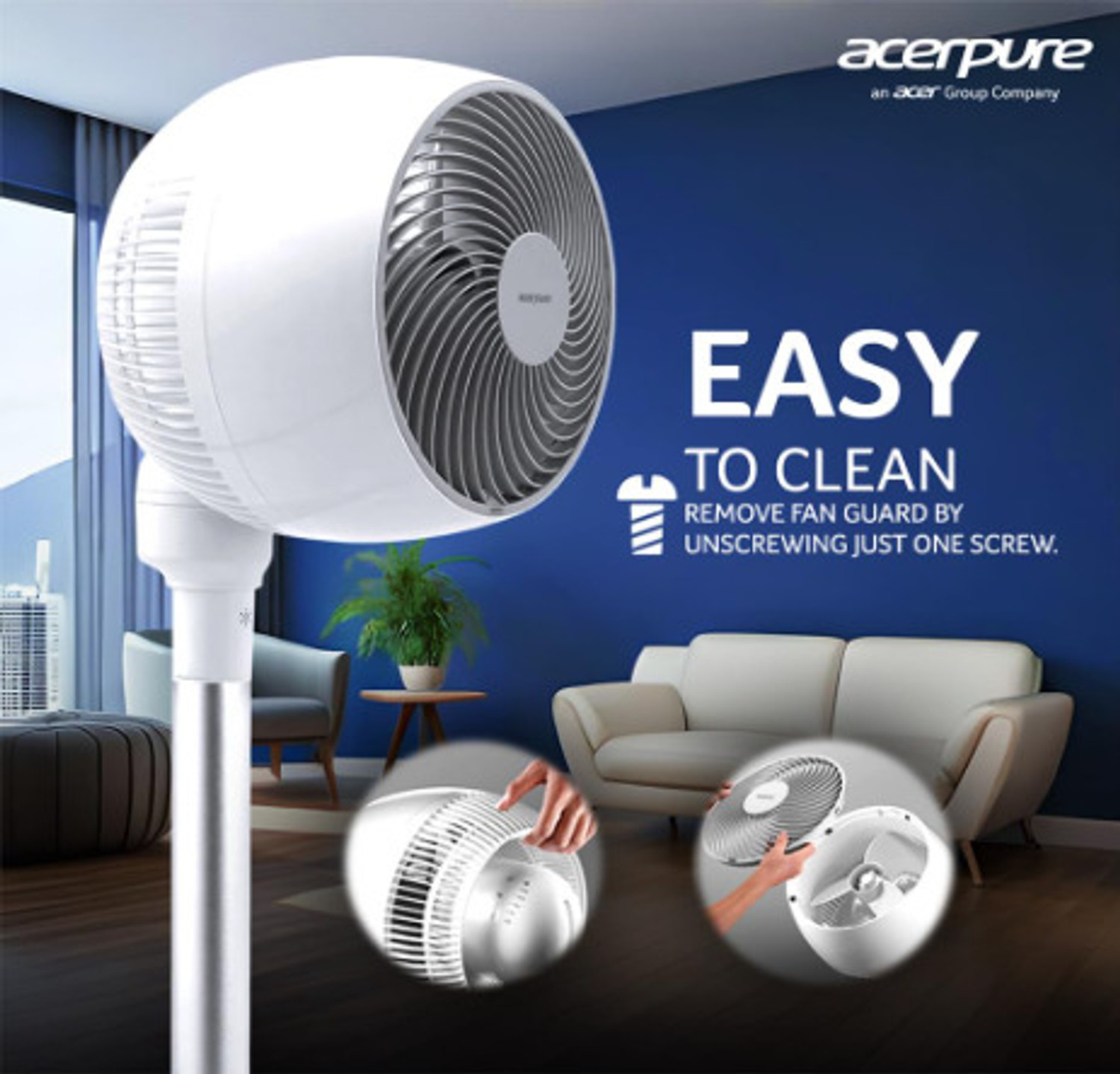Image of acerpure AF551-20W with 3 Year Warranty 400 mm Pedestal Fan (WHITE | Pack of 1)