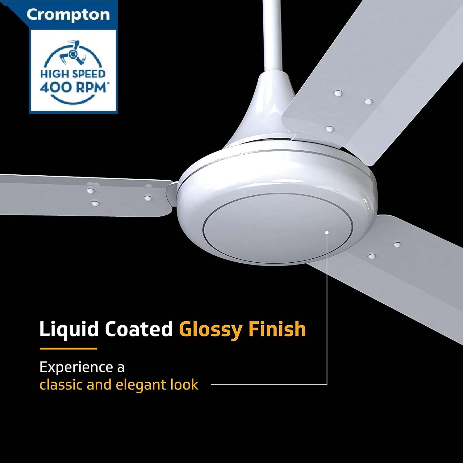Image of Crompton Surebreeze HIGH SPEED PLUS 400 rpm Energy Efficient 43 watts 100% Copper46 with 24 Months Warranty Energy Saving 1200 mm Ceiling Fan (1 Star | Pearl White ULTRA HIGH SPEED 400 RPM 100% Copper ENERGY SAVER 46 | Pack of 1)