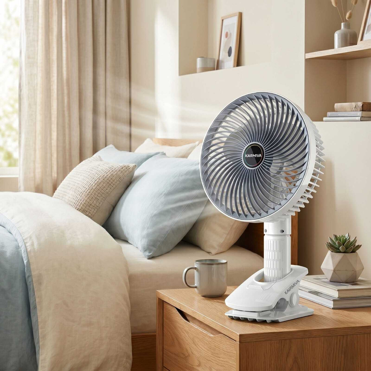 Image of KARMIVA Portable Clip On Fan Battery Operated 6 Inch USB Table Fan 3 Speed 150 mm with 12 Months Warranty High Air Delivery, BLDC Motor, Ultra High Speed, Energy Saving 150 mm Table Fan (Multicolor | Pack of 1)