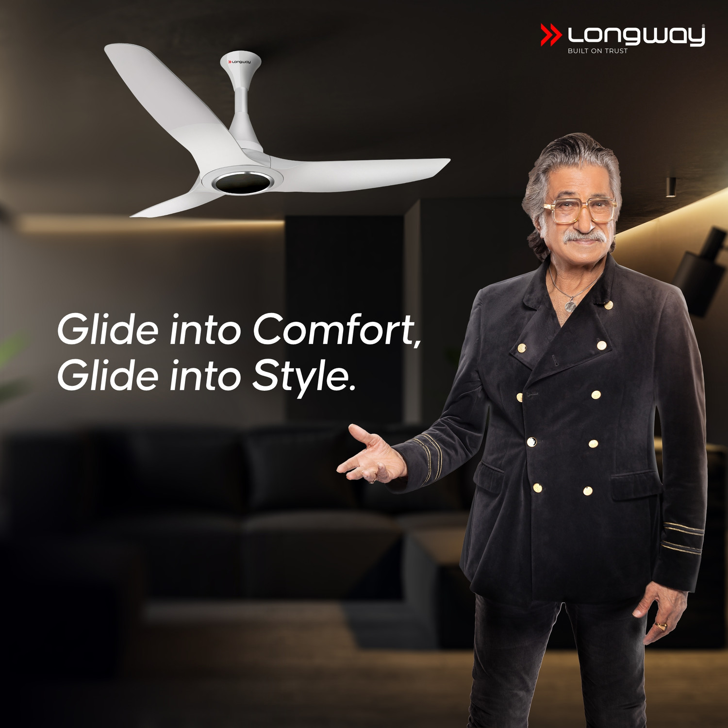Image of Longway Glideon with 5 Year Warranty BLDC Motor with Remote 1200 mm Ceiling Fan (5 Star | White | Pack of 1)